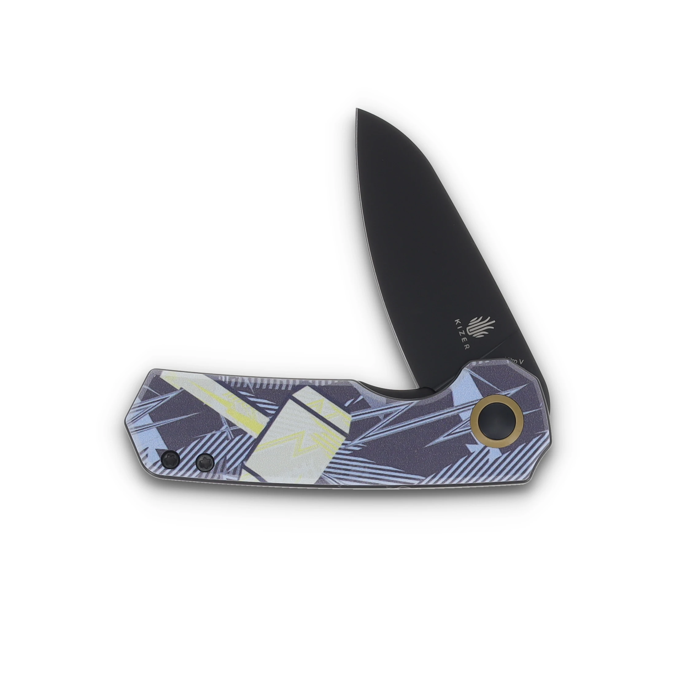 Kizer SMKW EXCLUSIVE Lieb "God Of Thunder" L/L UV Print G10 2.38" Blk Ti Drop Pt V2541E7T View 3