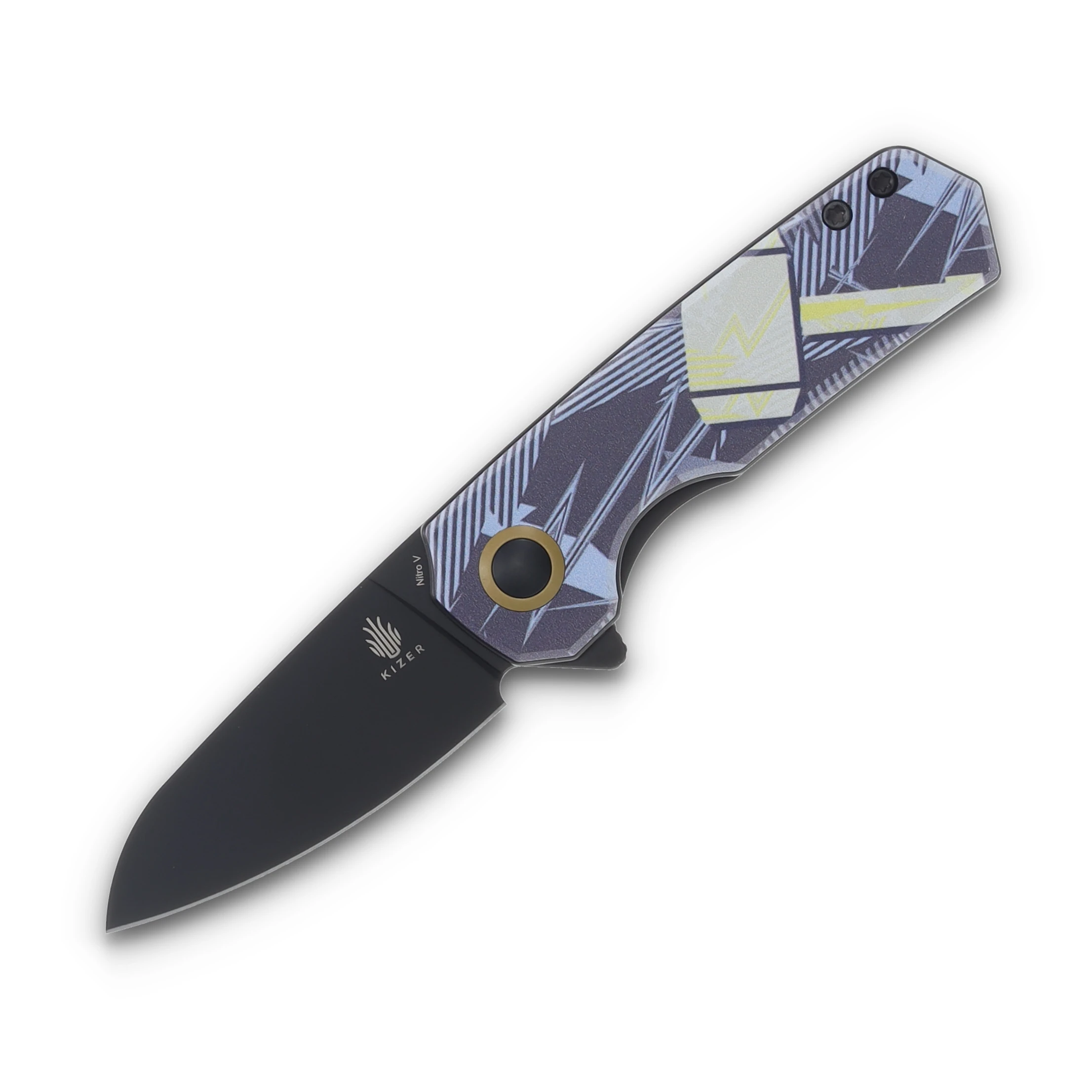 Kizer SMKW EXCLUSIVE Lieb "God Of Thunder" L/L UV Print G10 2.38" Blk Ti Drop Pt V2541E7T View 1
