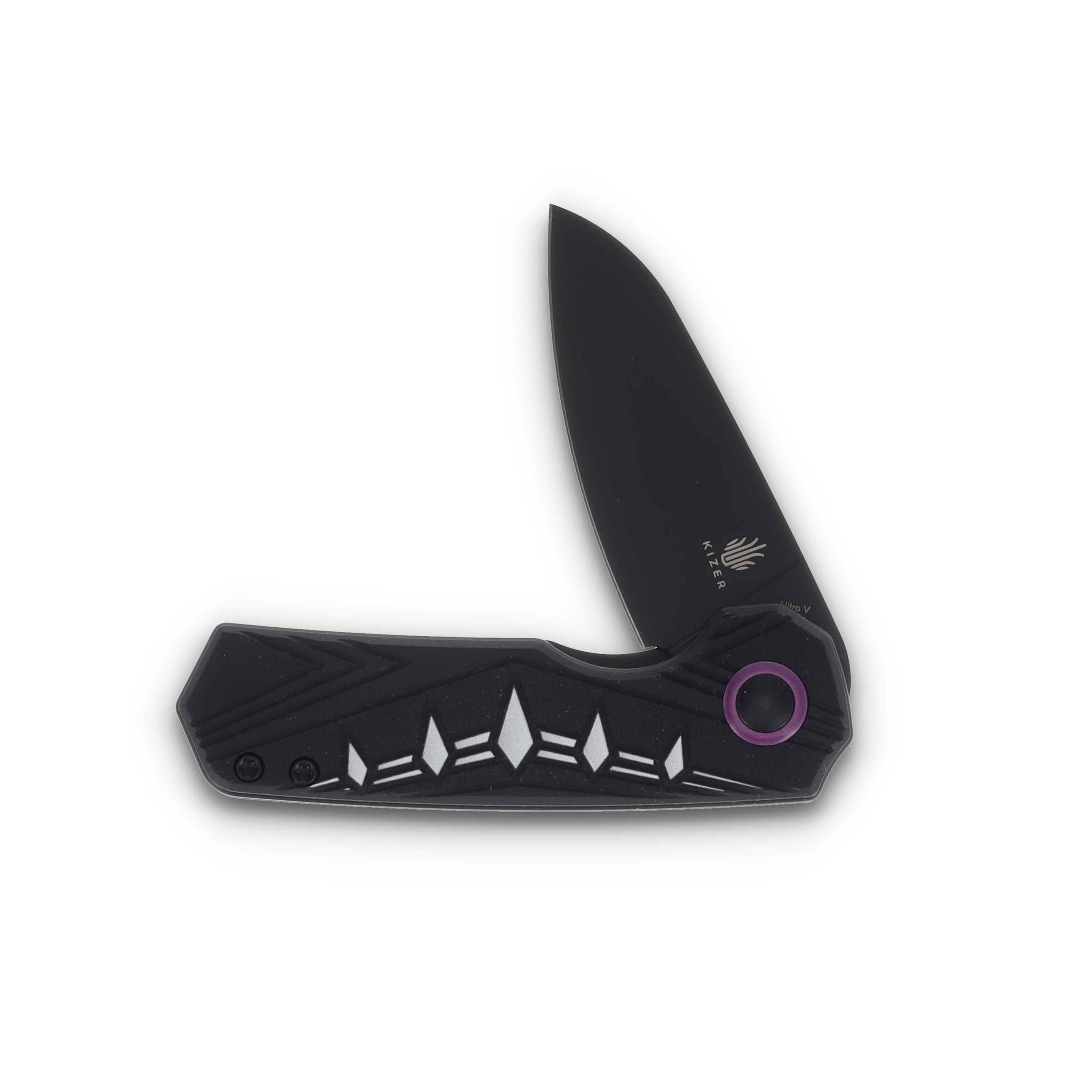 Kizer Lieb "King Of Wakanda" CNC & UV Printed Black G-10 Handle Black Ti Coated Nitro V Blade V2541E11BP View 3