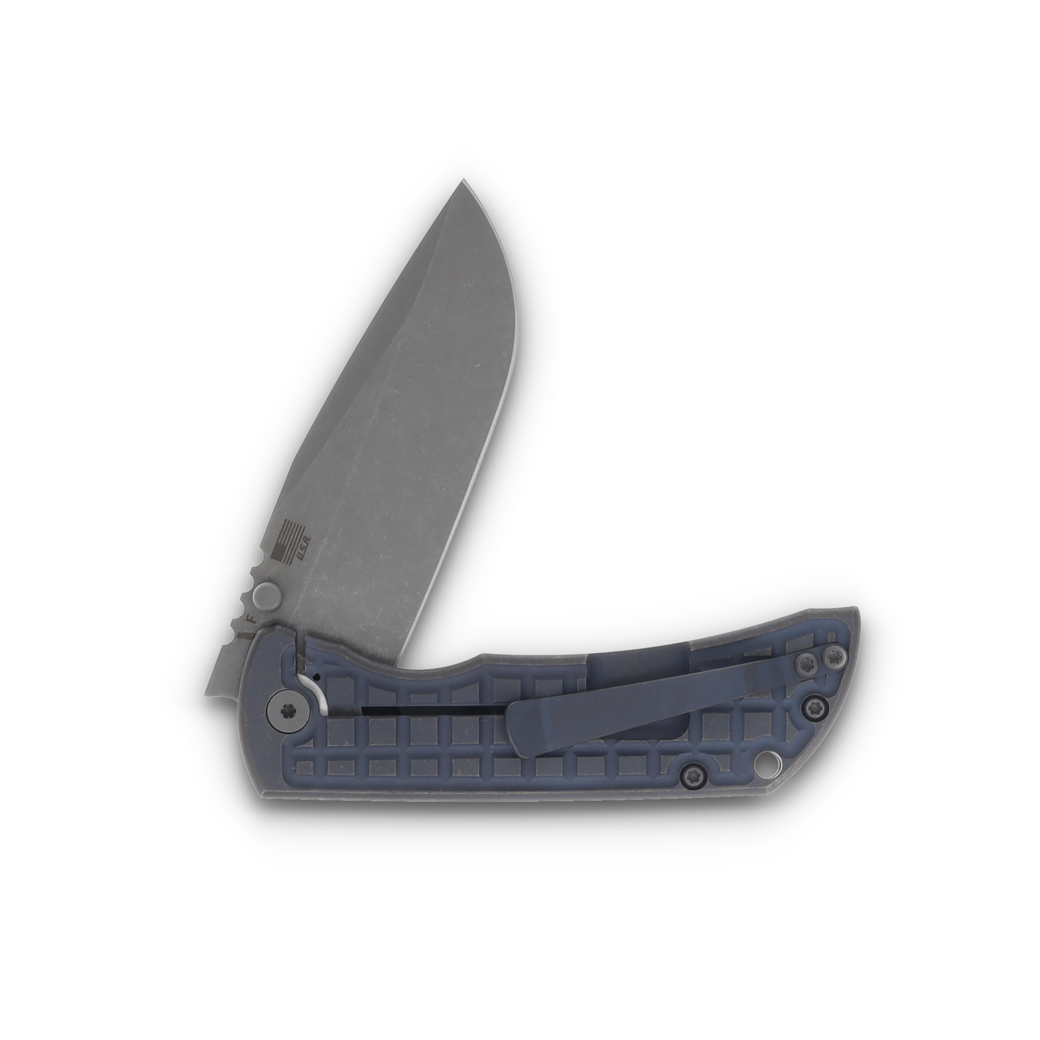 McNee's MAC2 3.5  Folding Knife Frag Patterned Atomic Blue/Bronze Titanium MAC235FGABLBZ View 3