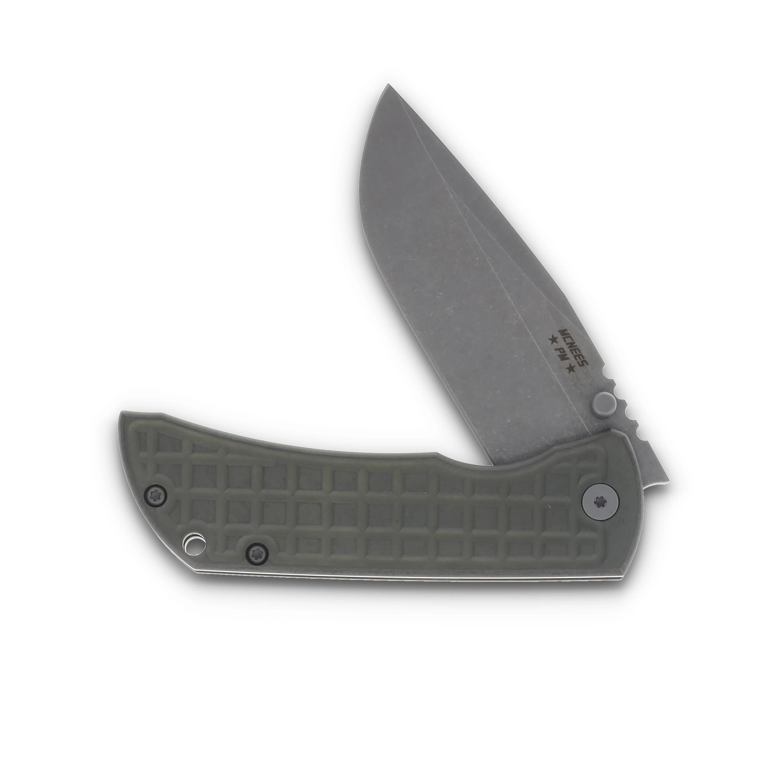 McNee's MAC2 3.5  Folding Knife Frag Patterned Atomic Green/Bronze Titanium MAC235FGAGNBZ View 3