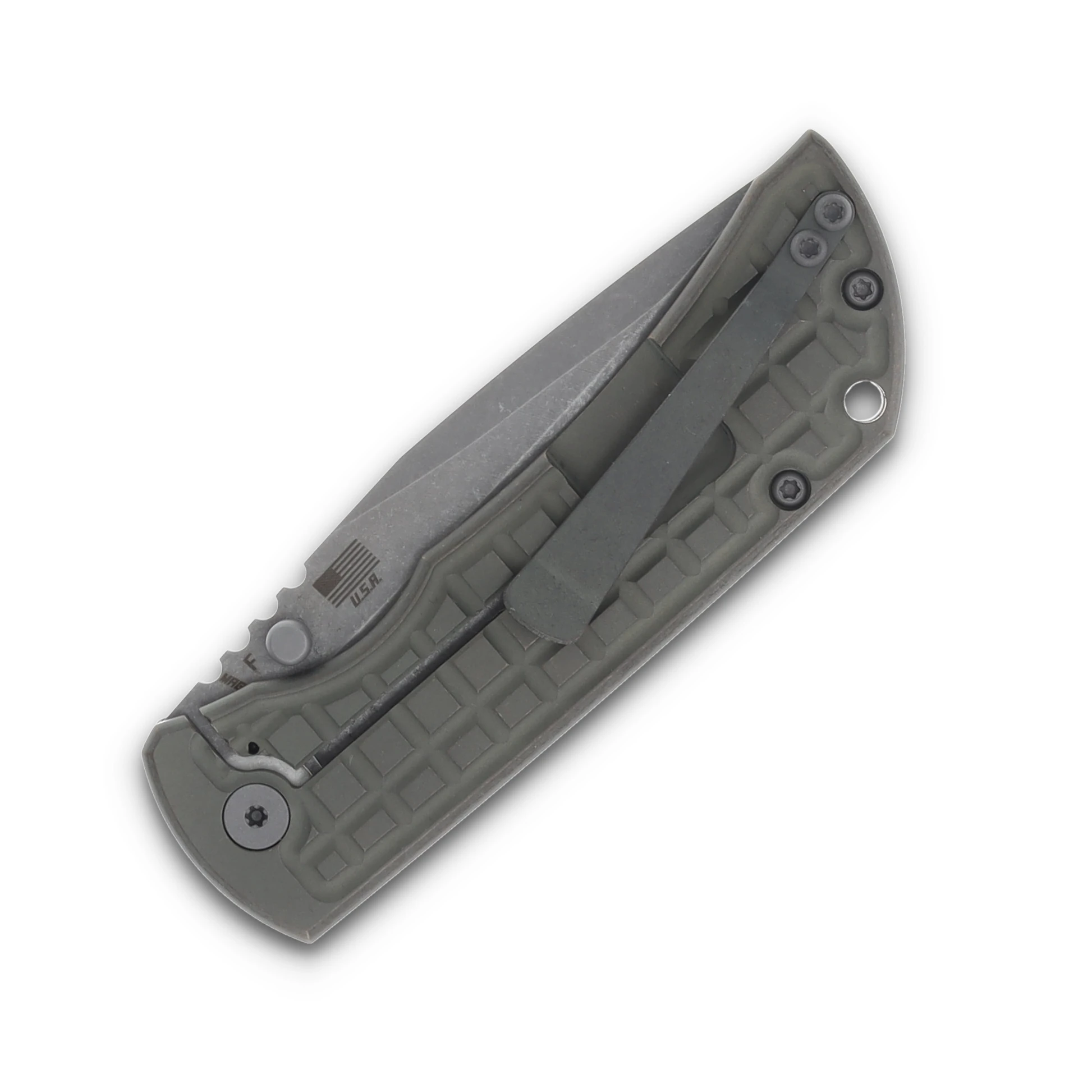McNee's MAC2 3.5  Folding Knife Frag Patterned Atomic Green/Bronze Titanium MAC235FGAGNBZ View 6
