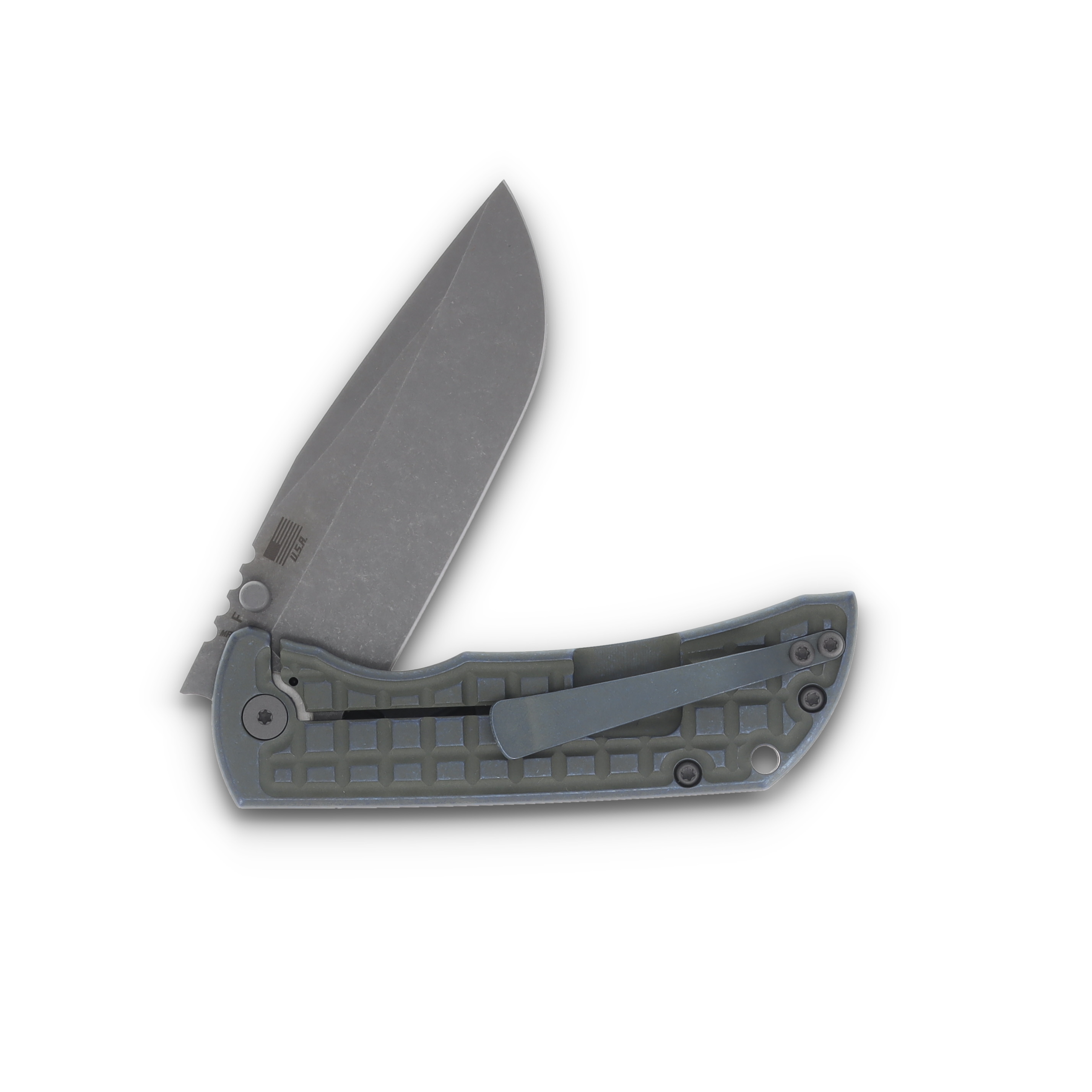 McNee's MAC2 3.5  Folding Knife Frag Patterned Green/Blue Titanium MAC235FGGNBL View 4