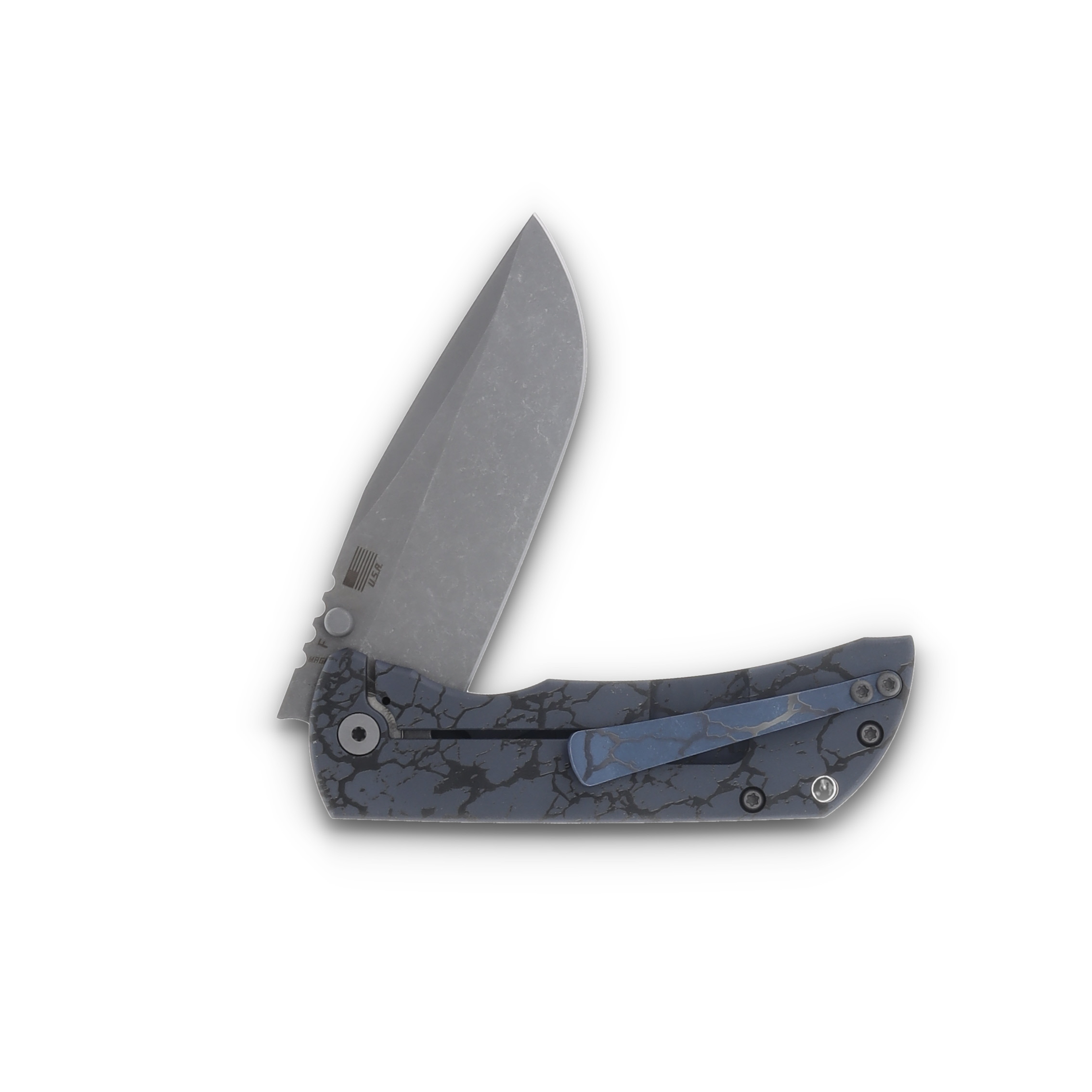 McNee's MAC2 3.5 Framelock Cracked Earth Blue Titanium 3.5" Stonewash Drop Pt MAC235CEBL View 4