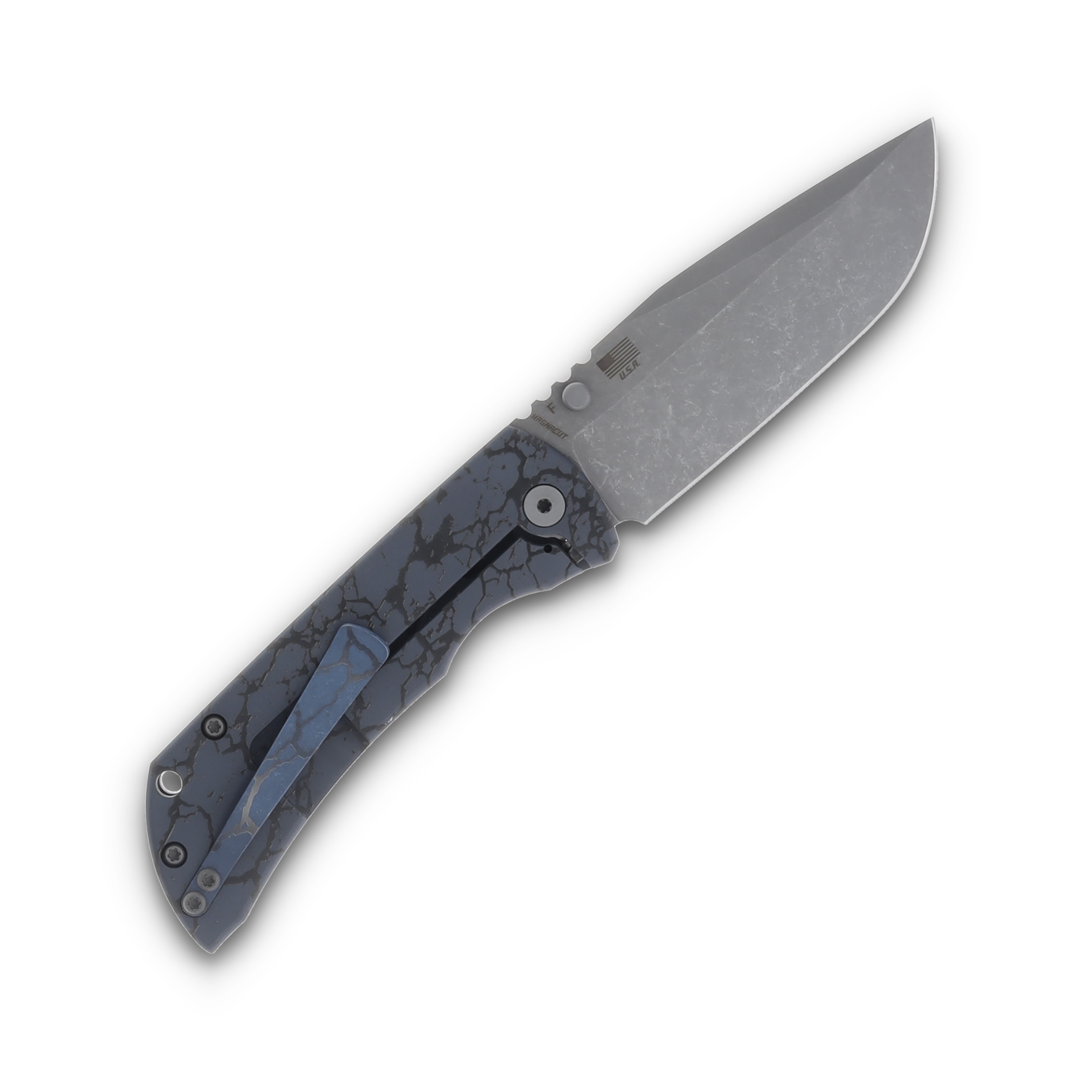 McNee's MAC2 3.5 Framelock Cracked Earth Blue Titanium 3.5" Stonewash Drop Pt MAC235CEBL View 2