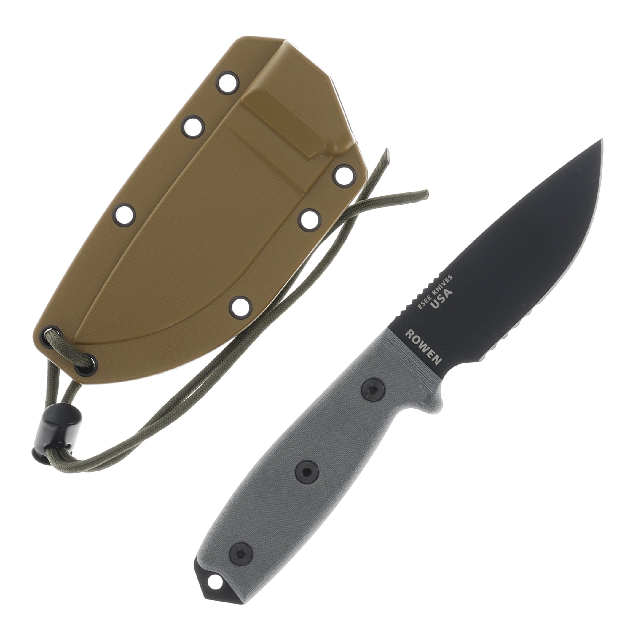ESEE 3 3.88Inch Black Serrated Blade Coyote Tan Molle Back Sheath ESEE3SMB View 2