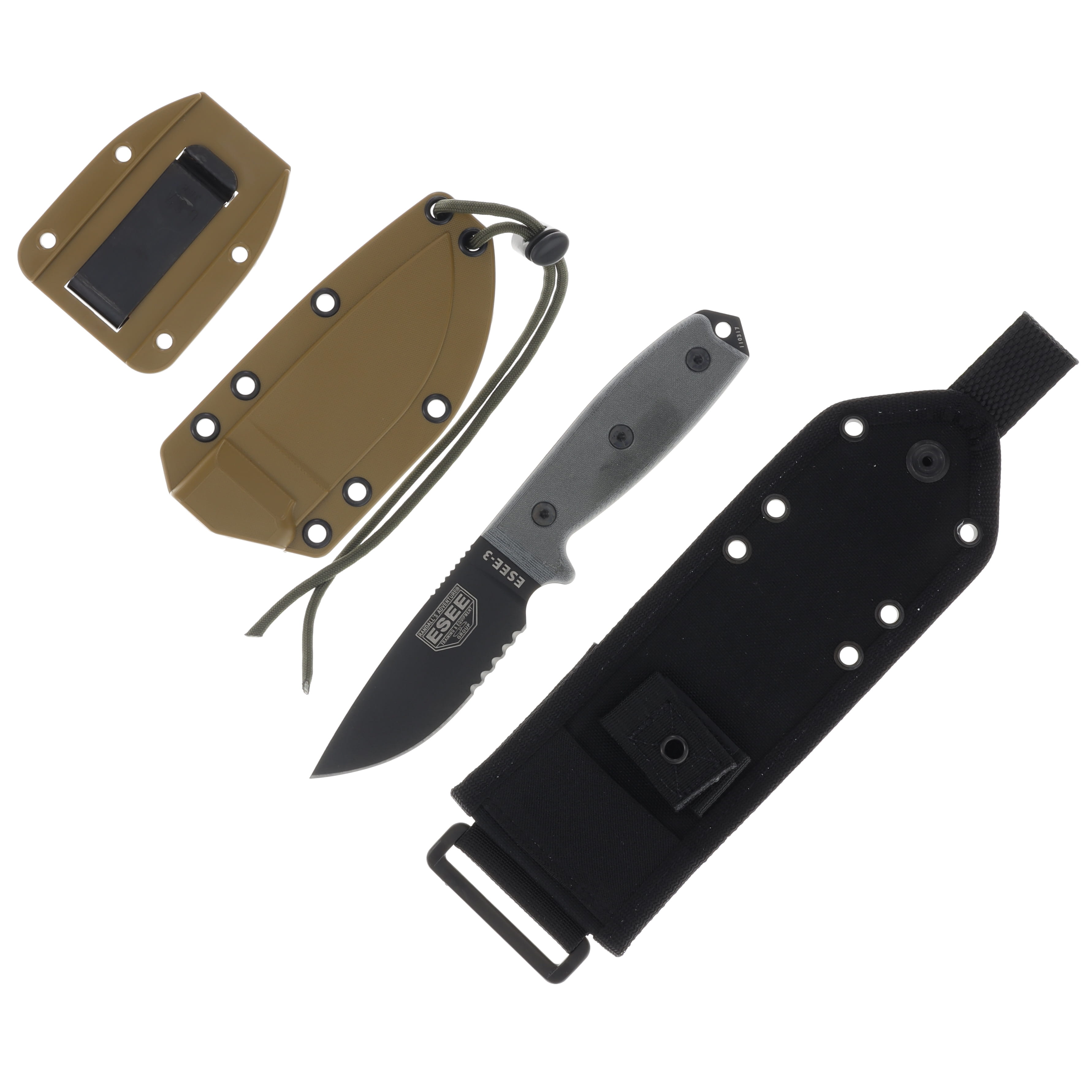 ESEE 3 3.88Inch Black Serrated Blade Coyote Tan Molle Back Sheath ESEE3SMB View 3