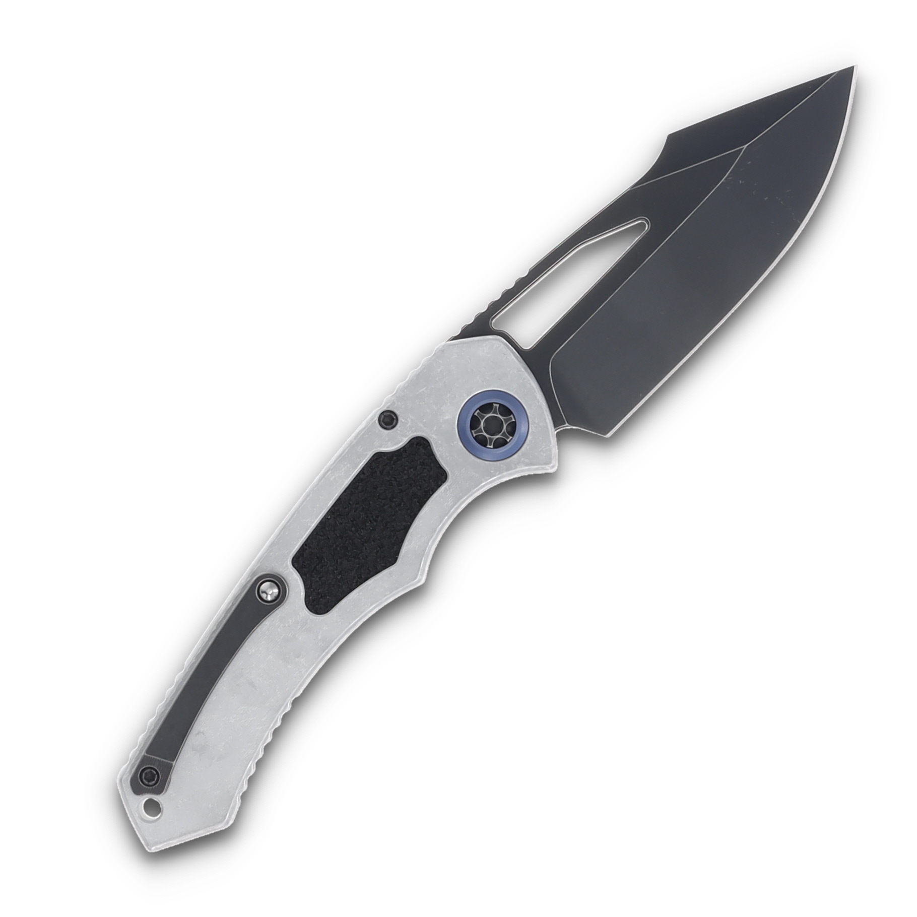 Heretic Pariah Manual Button Lock Folding Knife Battle Black/Blizzard Worn Chassis H046-8A-BLZ View 2