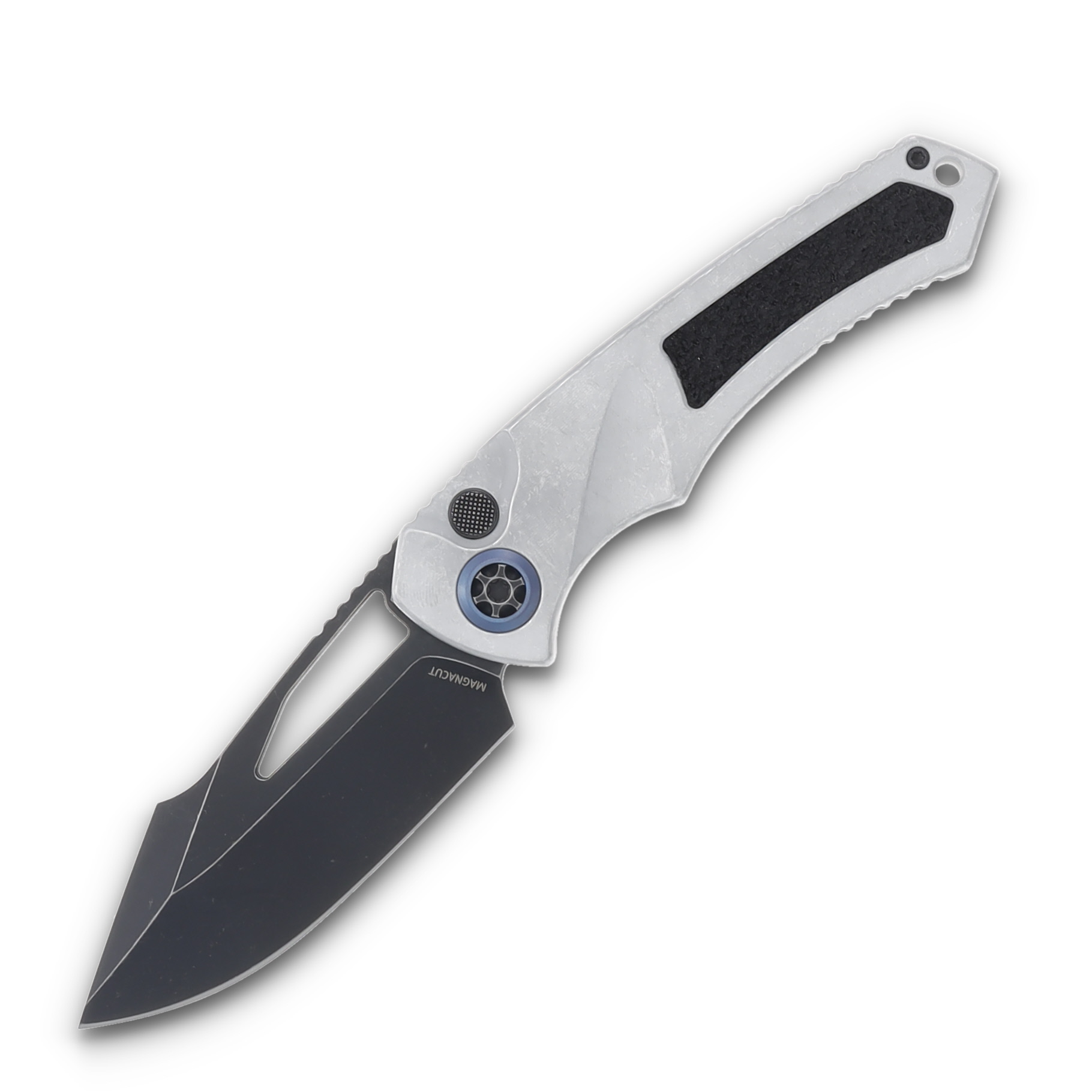 Heretic Pariah Manual Button Lock Folding Knife Battle Black/Blizzard Worn Chassis H046-8A-BLZ View 1