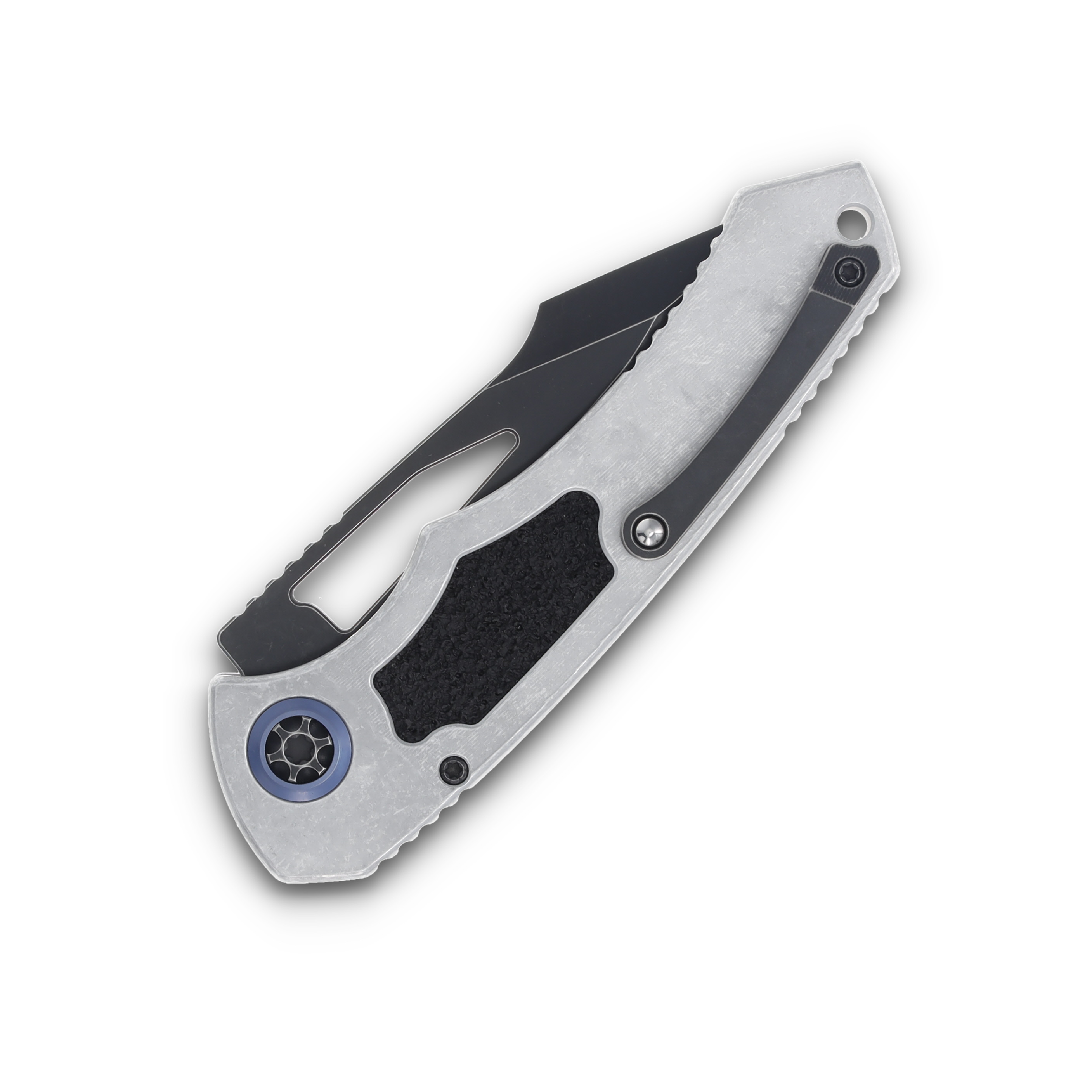 Heretic Pariah Manual Button Lock Folding Knife Battle Black/Blizzard Worn Chassis H046-8A-BLZ View 5
