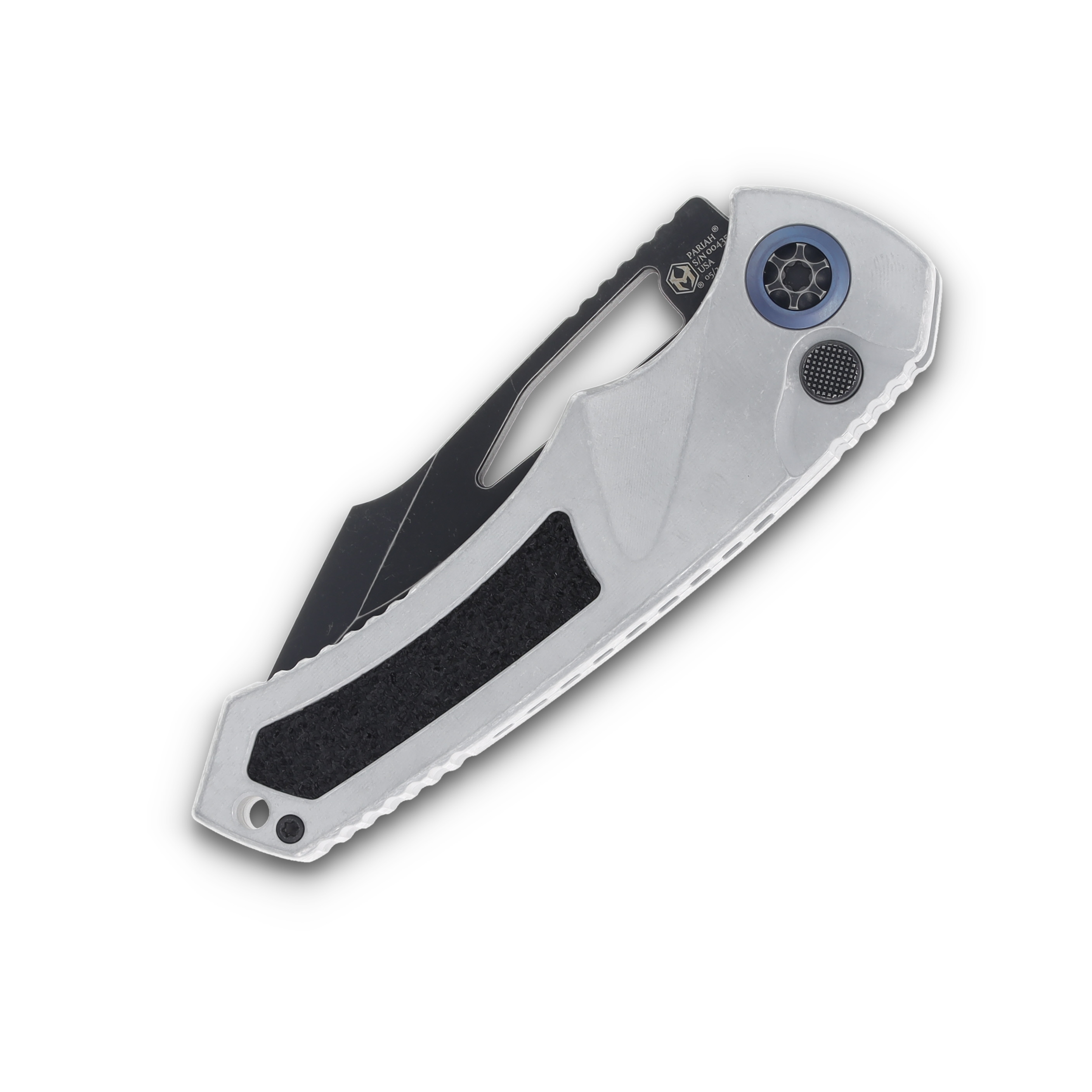 Heretic Pariah Manual Button Lock Folding Knife Battle Black/Blizzard Worn Chassis H046-8A-BLZ View 6