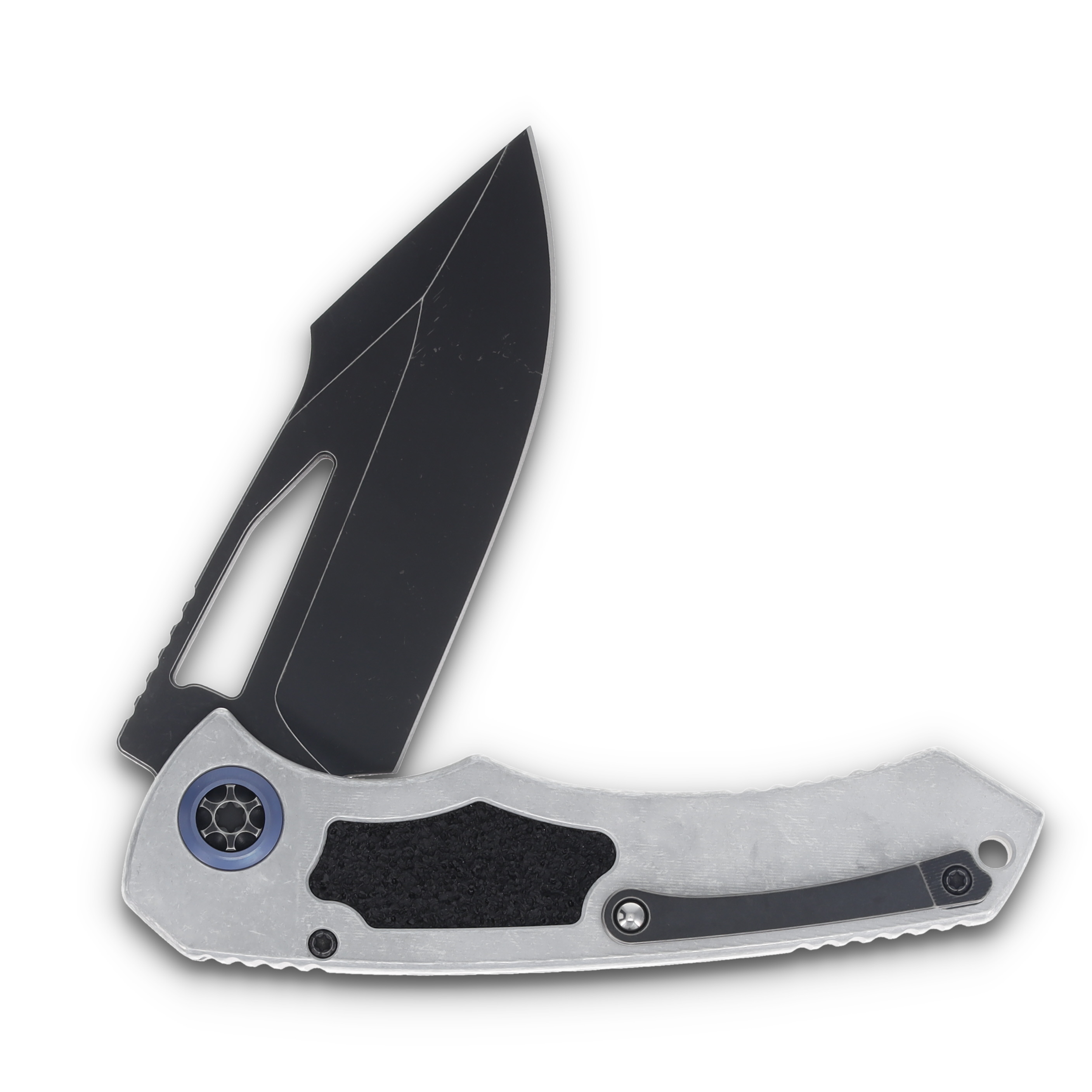 Heretic Pariah Manual Button Lock Folding Knife Battle Black/Blizzard Worn Chassis H046-8A-BLZ View 4