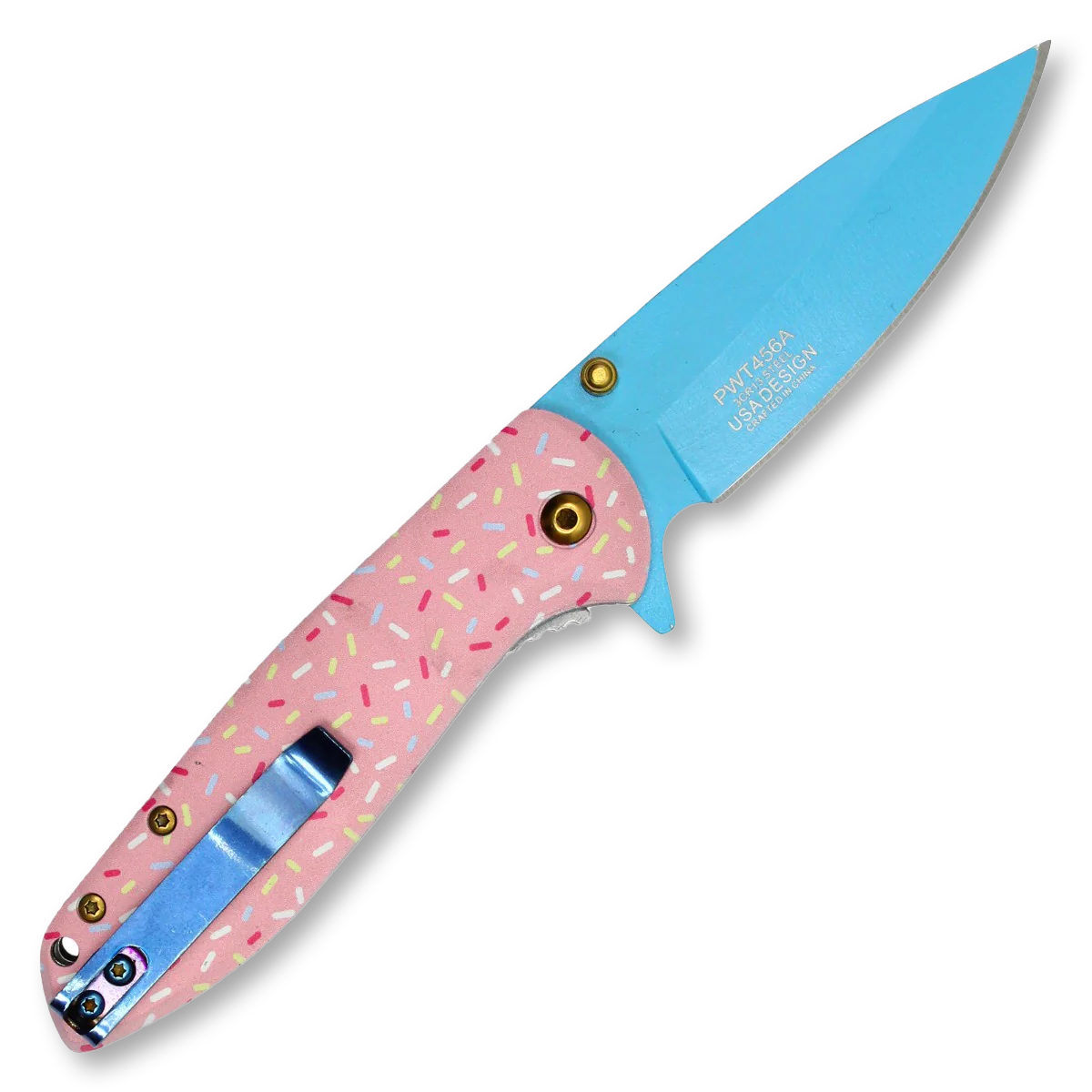 Wartech Sweet Treats Donut Linerlock Frosted Stainless 3.25" Blue Drop Point NTPWT456A View 3