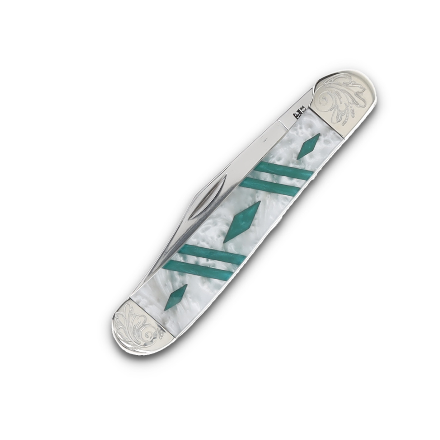 Case 2 Blade Trapper Engraved Bolster Trapper Green/White CA9249WPGNDE View 3