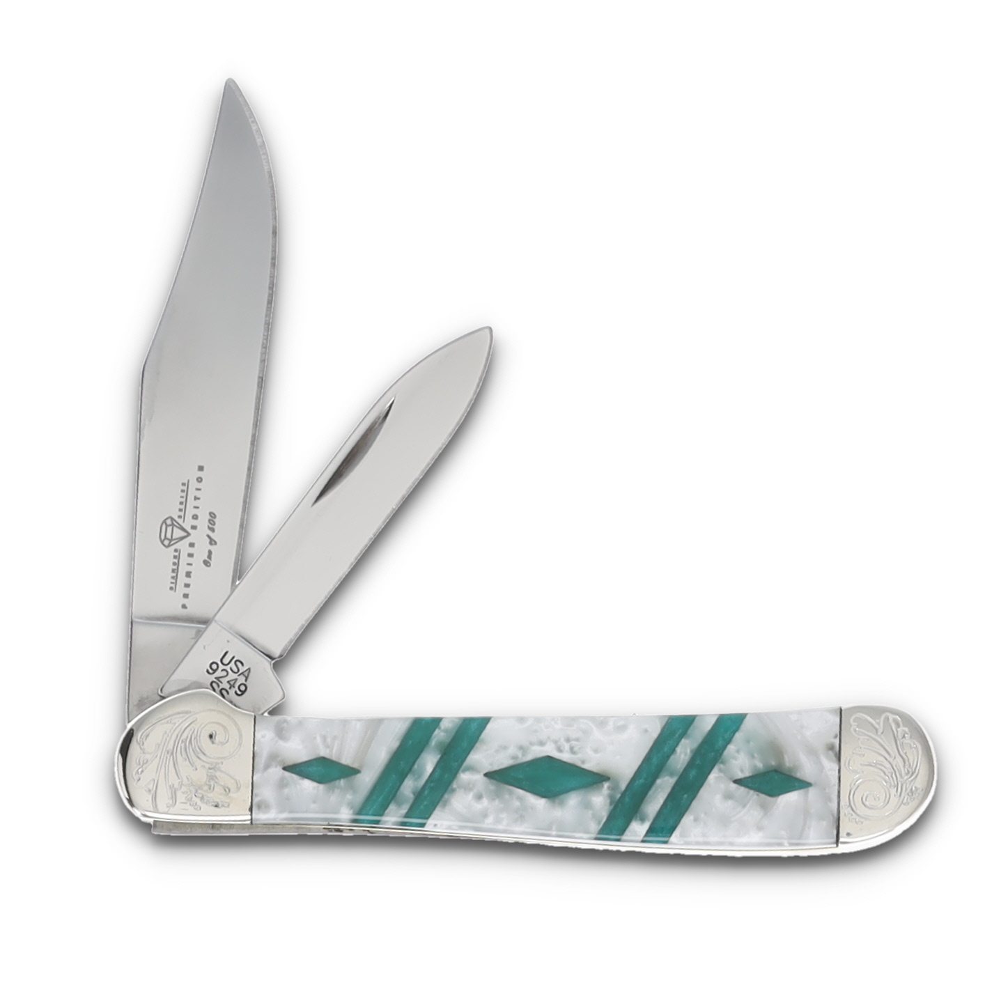 Case 2 Blade Trapper Engraved Bolster Trapper Green/White CA9249WPGNDE View 2