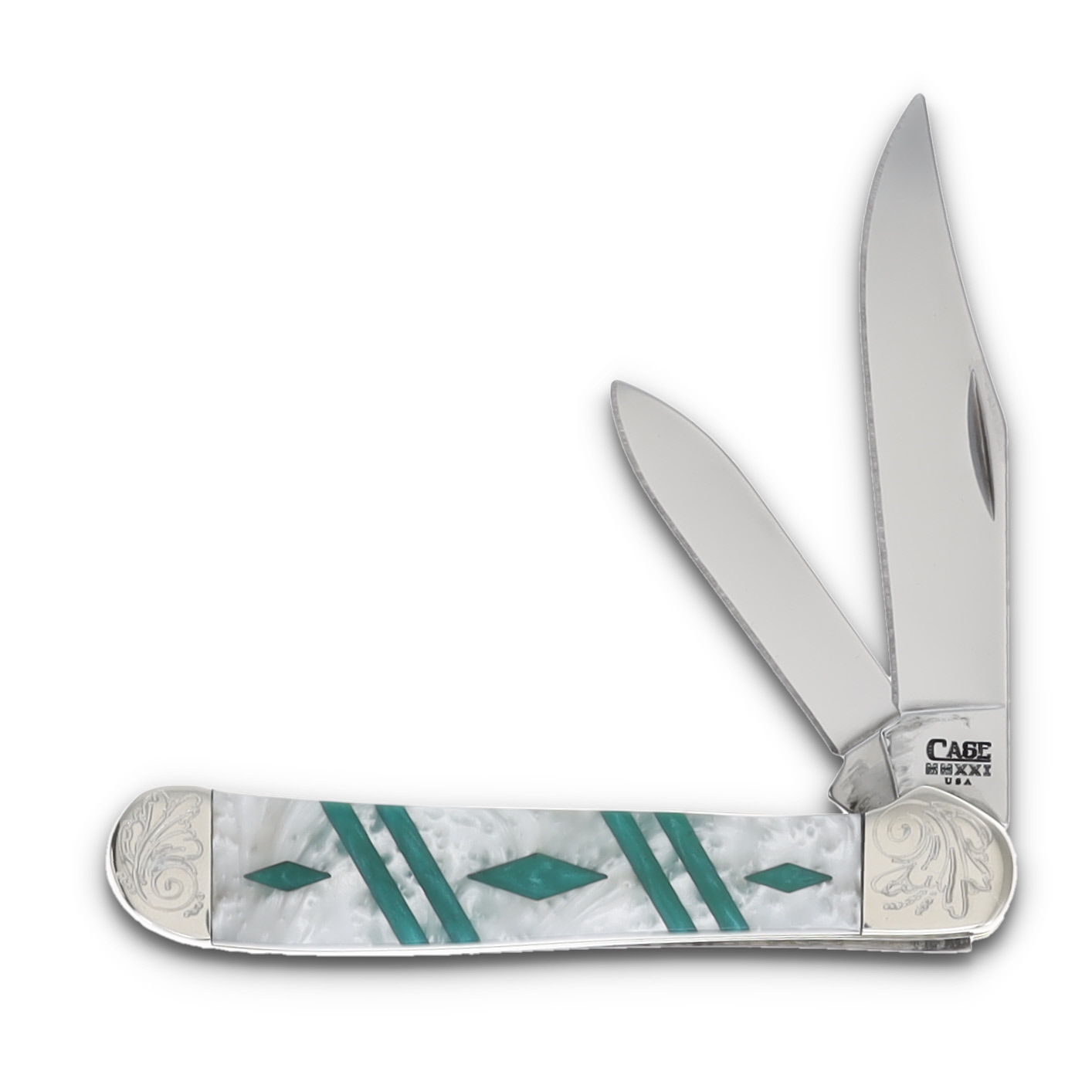 Case 2 Blade Trapper Engraved Bolster Trapper Green/White CA9249WPGNDE View 1