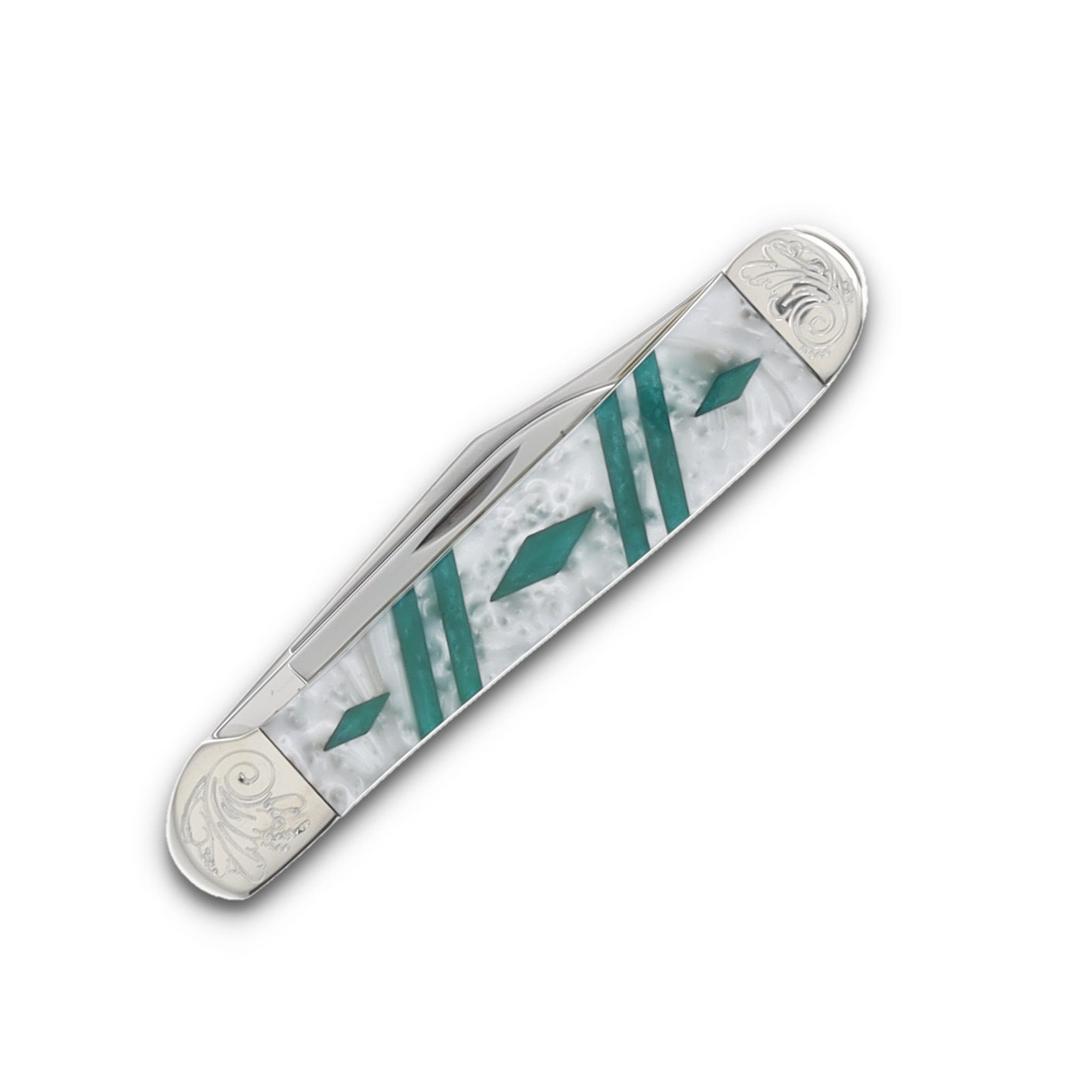 Case 2 Blade Trapper Engraved Bolster Trapper Green/White CA9249WPGNDE View 4
