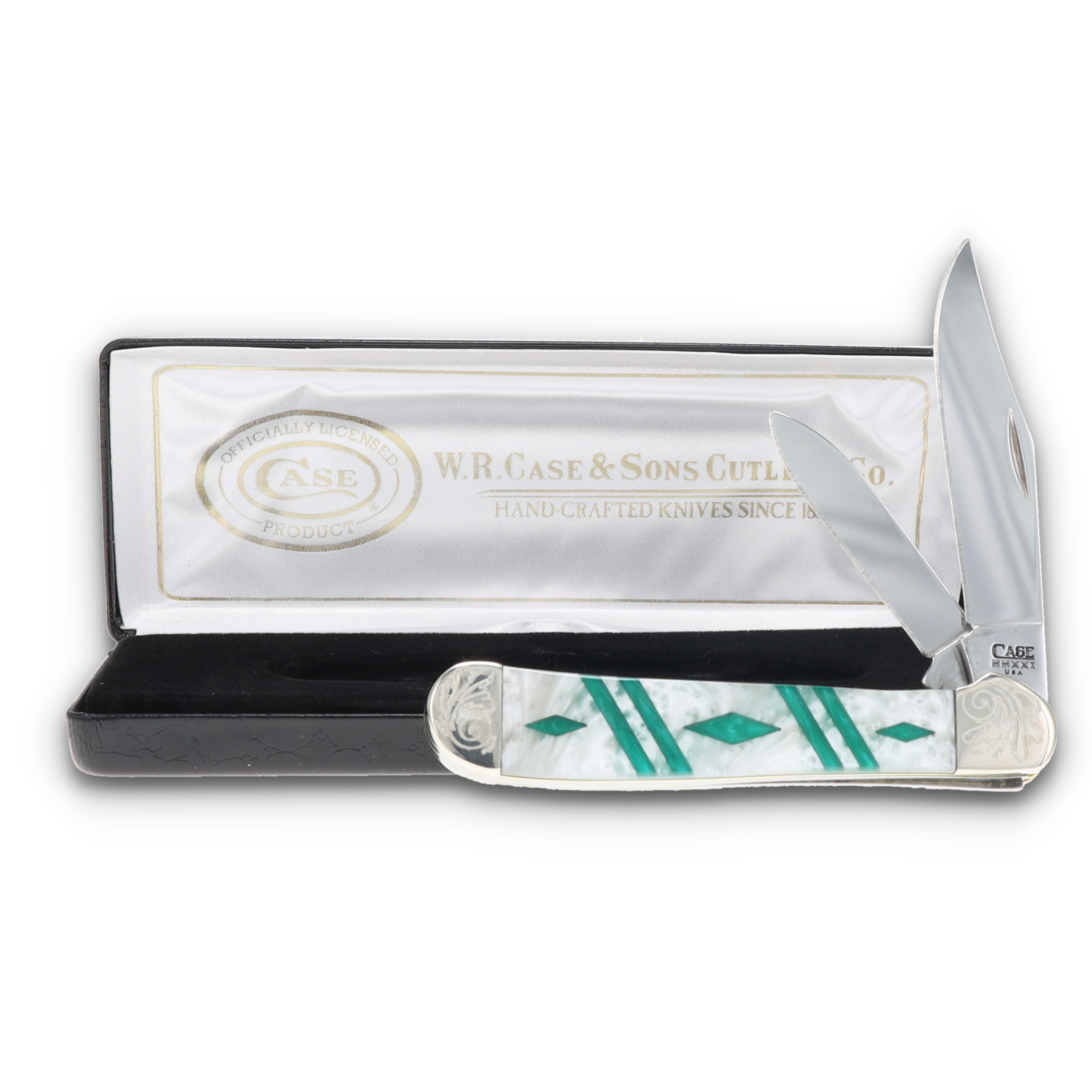 Case 2 Blade Trapper Engraved Bolster Trapper Green/White CA9249WPGNDE View 7