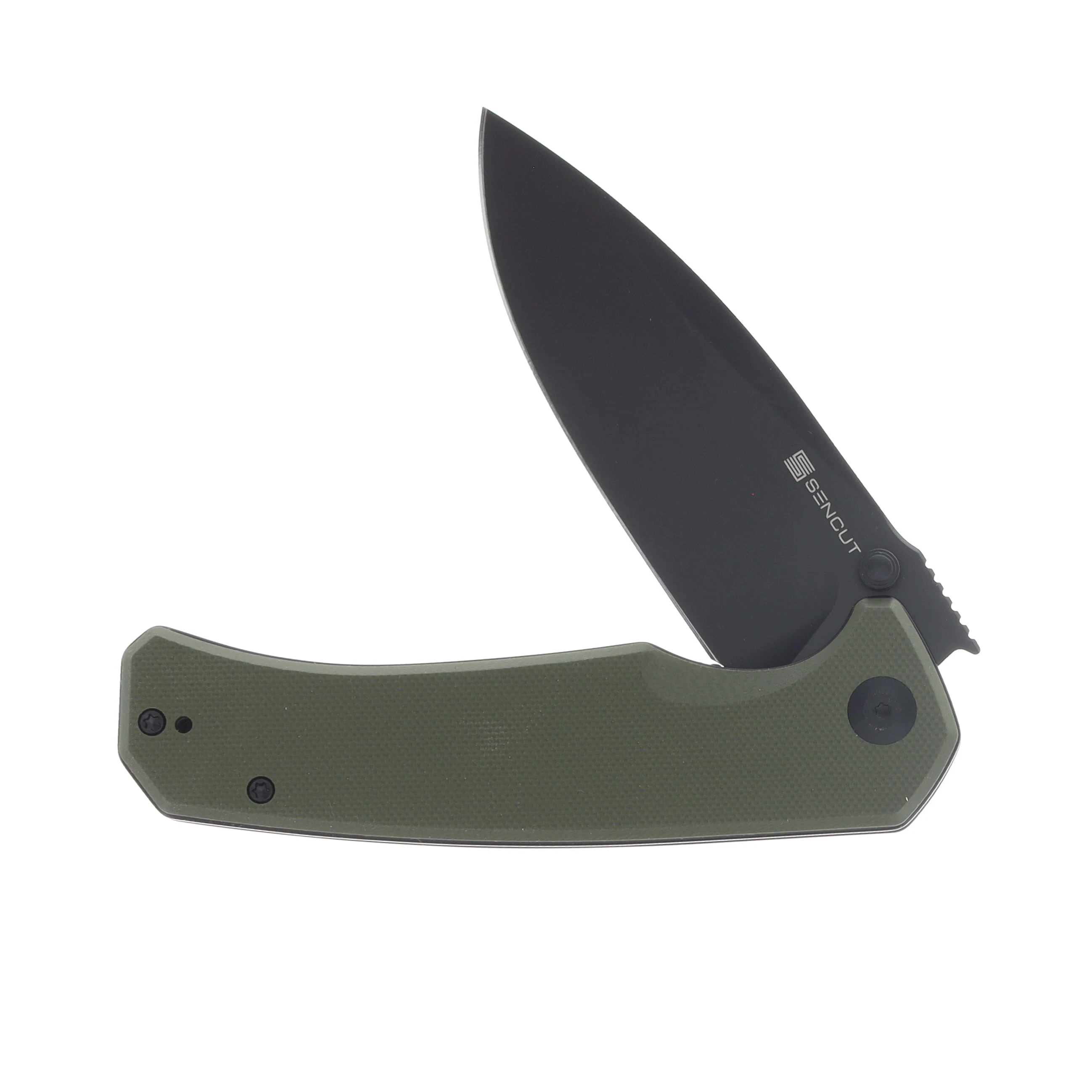 SENCUT Skarnax Folding Knife OD Green 3.79 Inch Plain Black Drop Point S24025-2 View 3