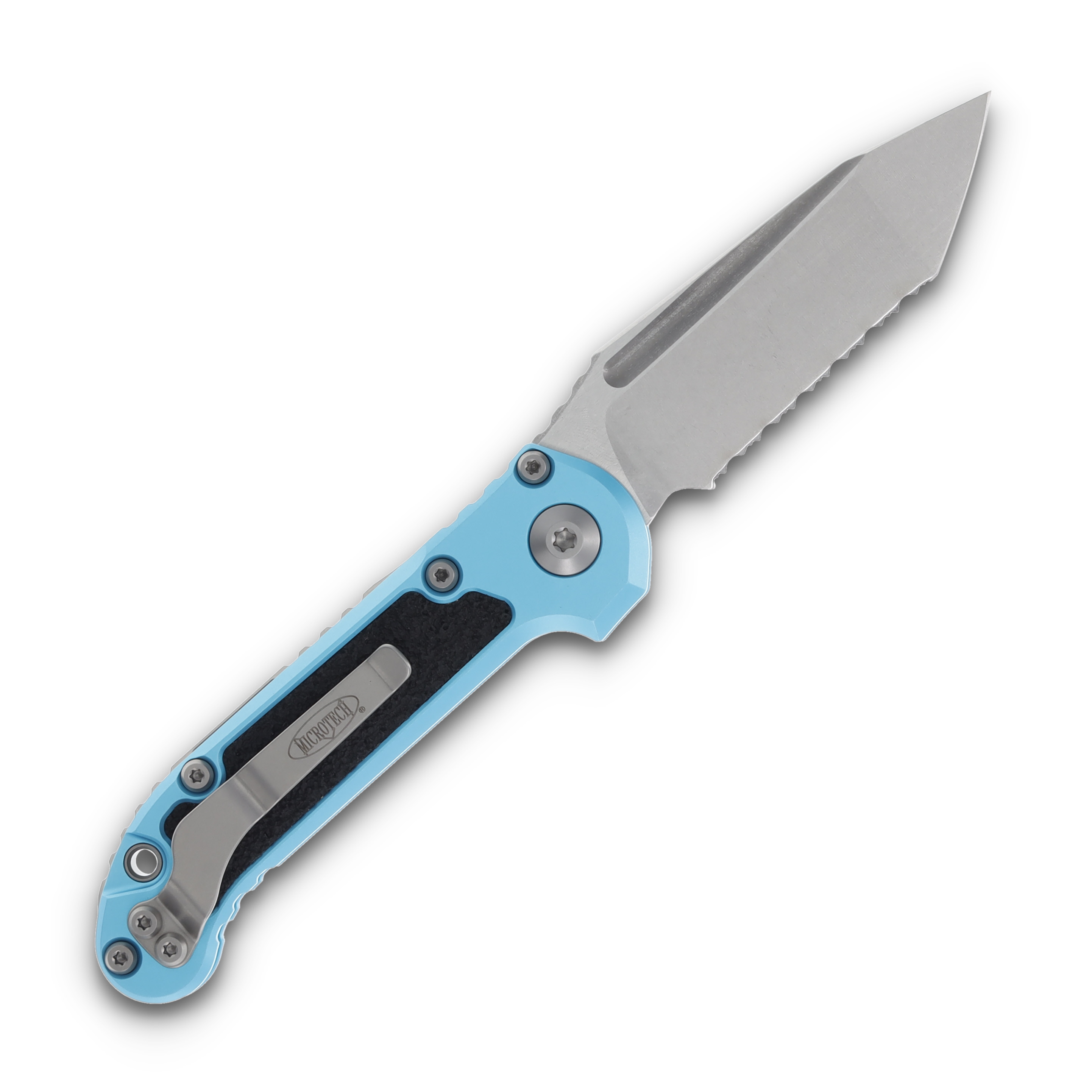 Microtech LUDT Automatic Knife Gen III Full Serrated Stonewash Tanto/Turquoise AUMT113612TQ View 2