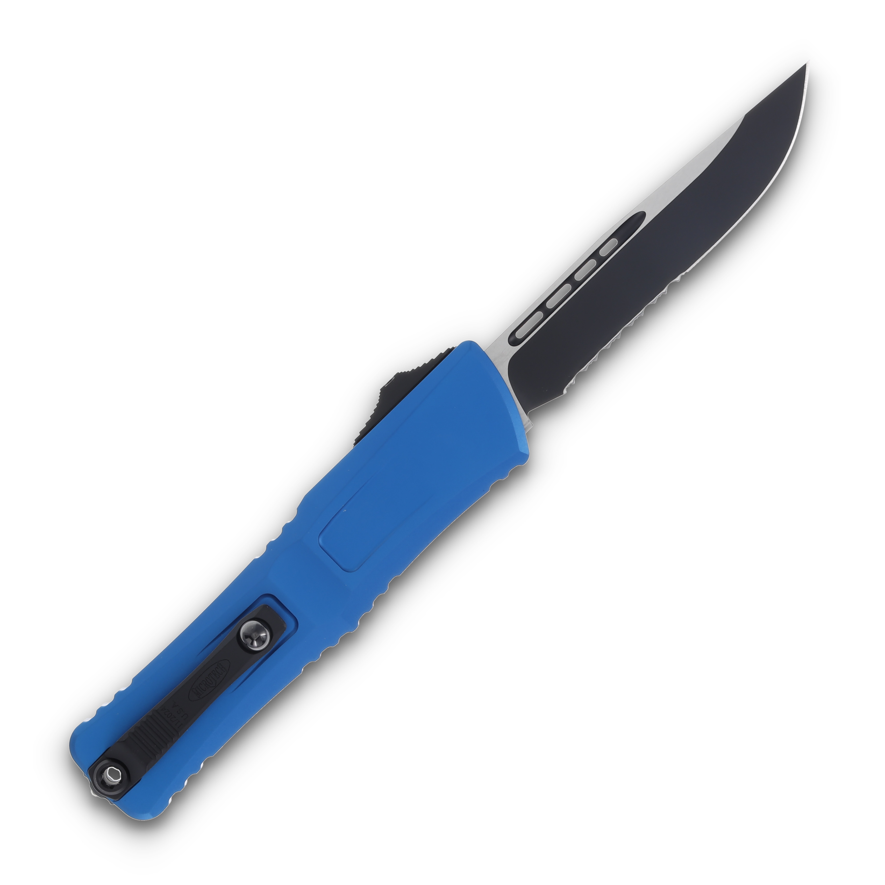 Microtech Combat Troodon OTF Gen III Half Serrated Satin D/E Blue AUMT11432BL View 2