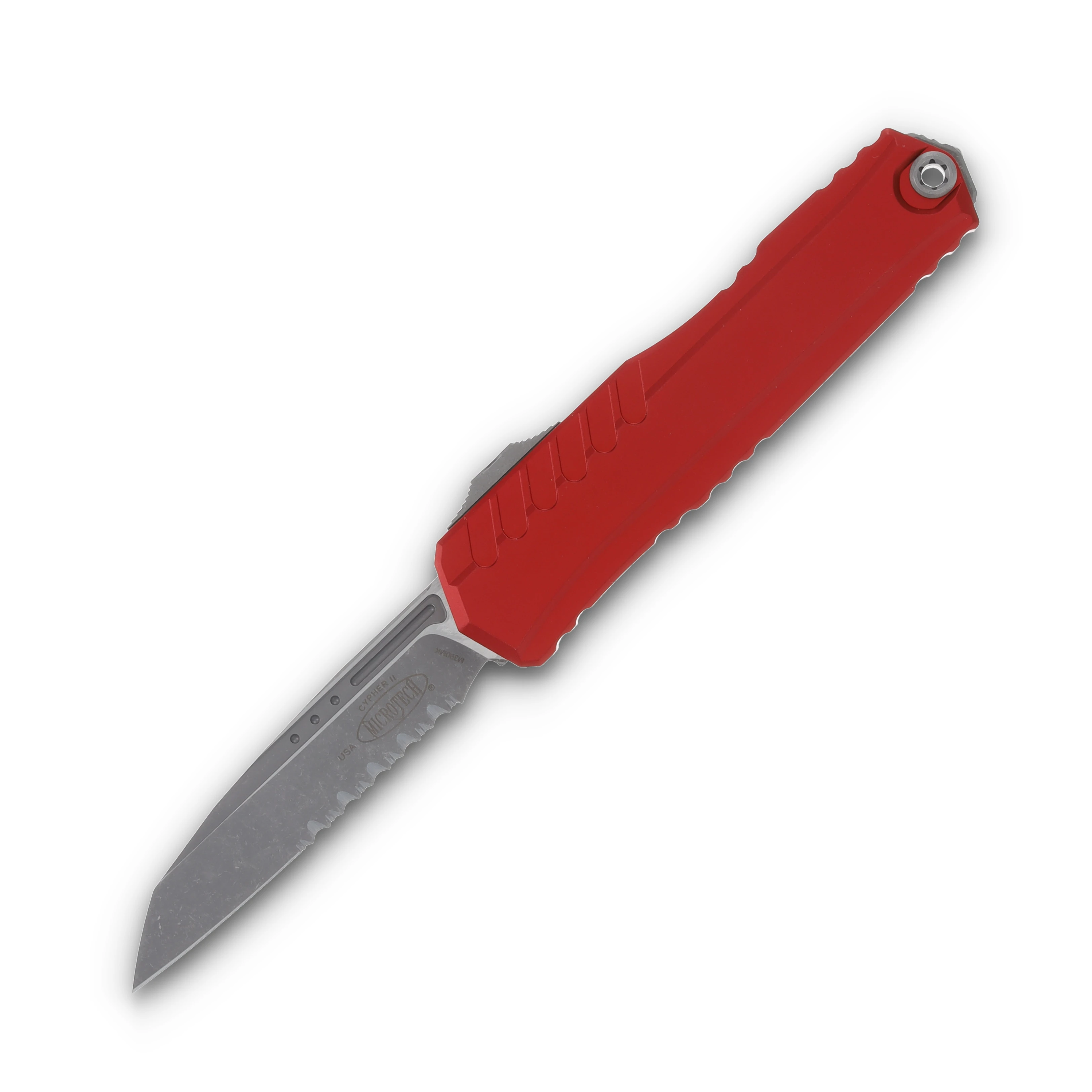 Microtech Cypher II OTF Automatic Half Serrated Apocalyptic Standard/Red AUMT124111APRD View 1