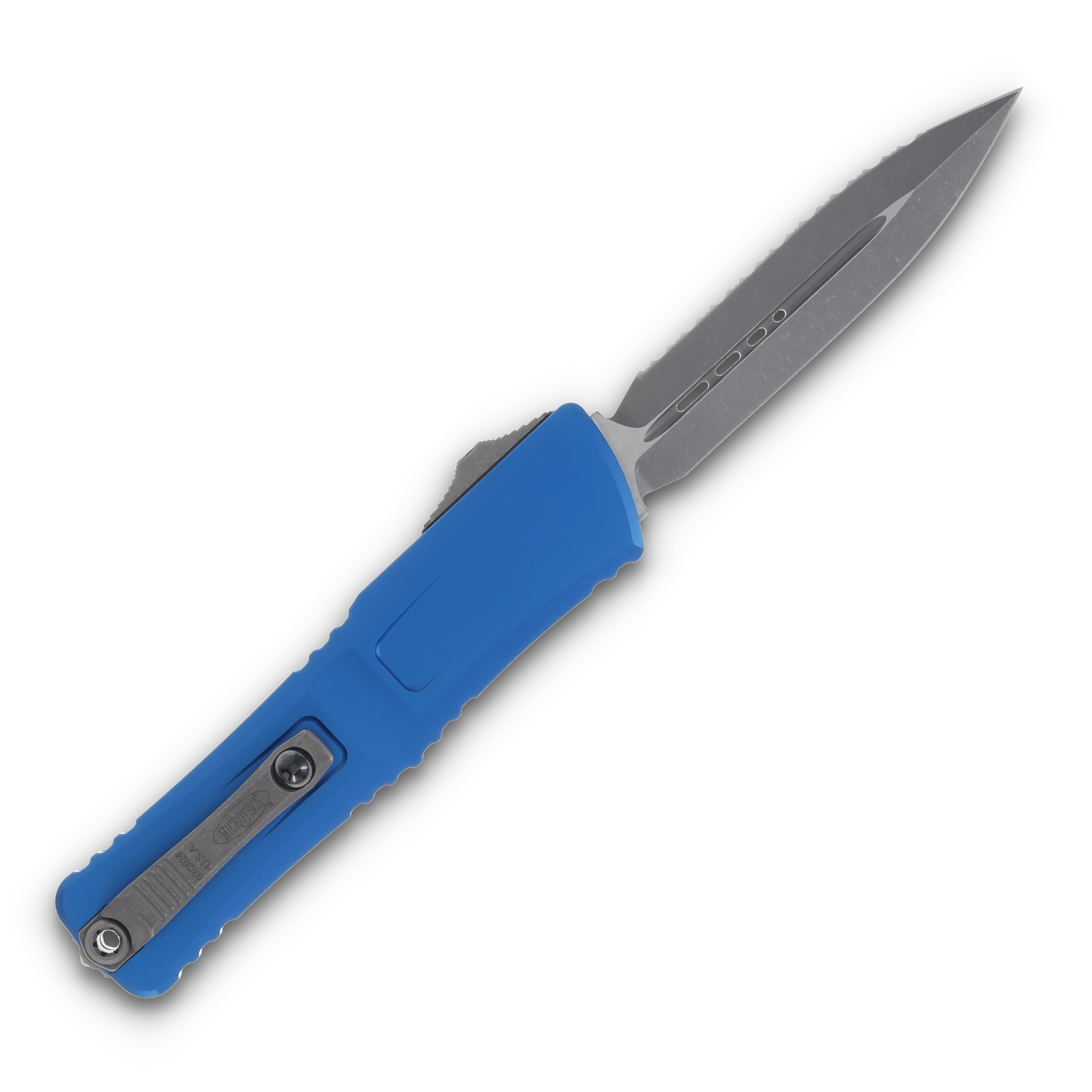Microtech Combat Troodon OTF Gen III Apocalyptic Serrated D/E Blue AUMT114212APBL View 2