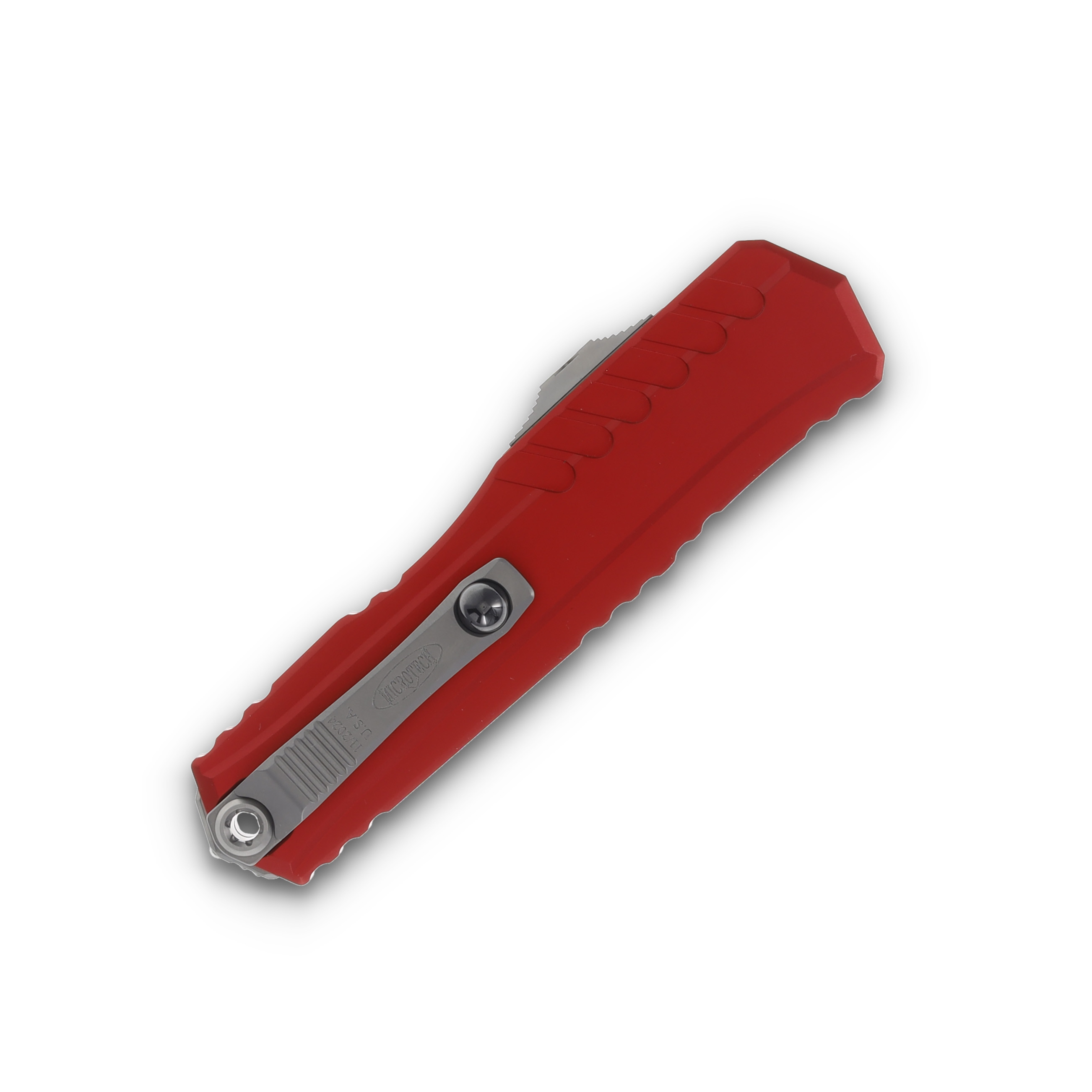 Microtech Cypher II OTF Automatic Stonewash Half Serrated S/E Red AUMT124111RD View 4
