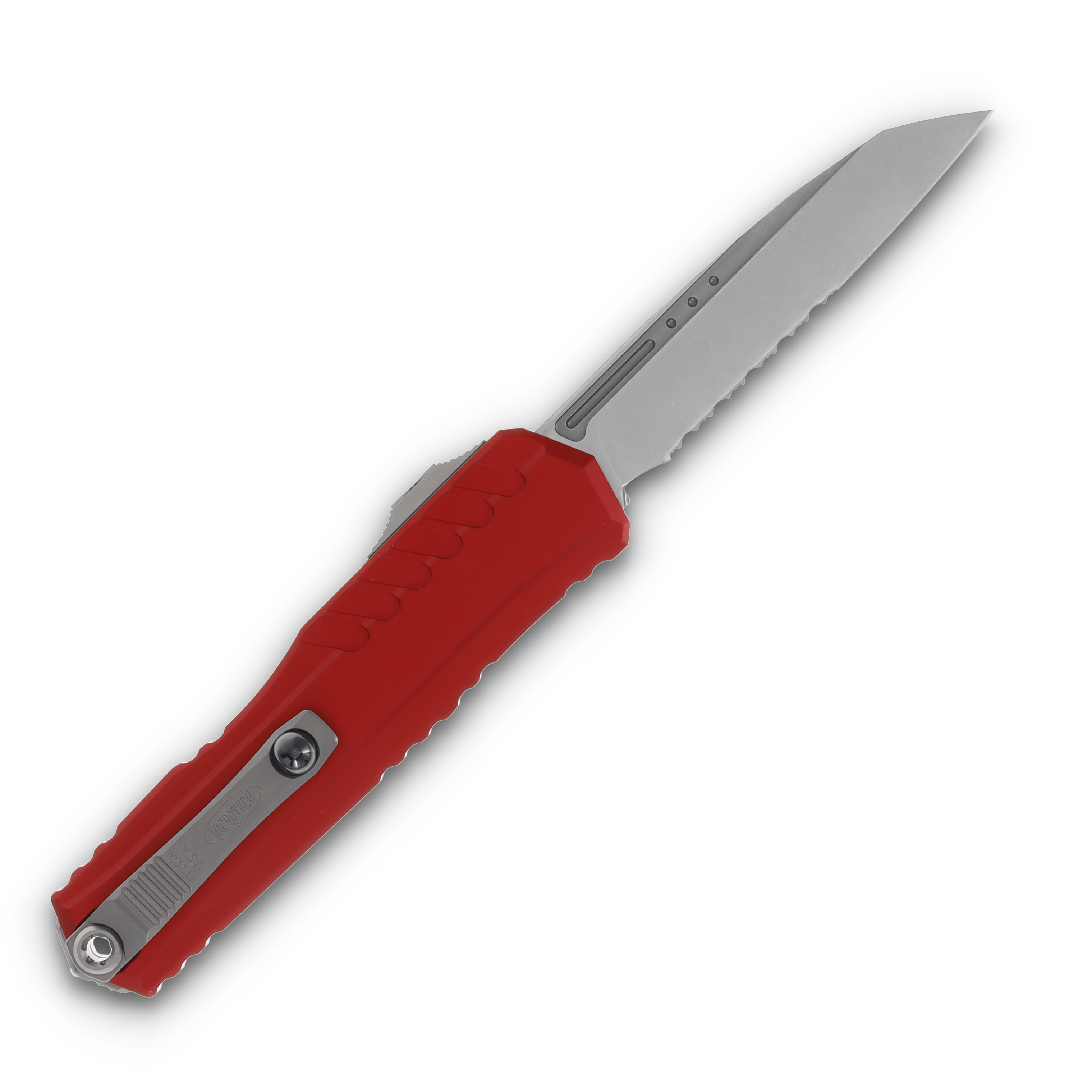 Microtech Cypher II OTF Automatic Stonewash Half Serrated S/E Red AUMT124111RD View 2