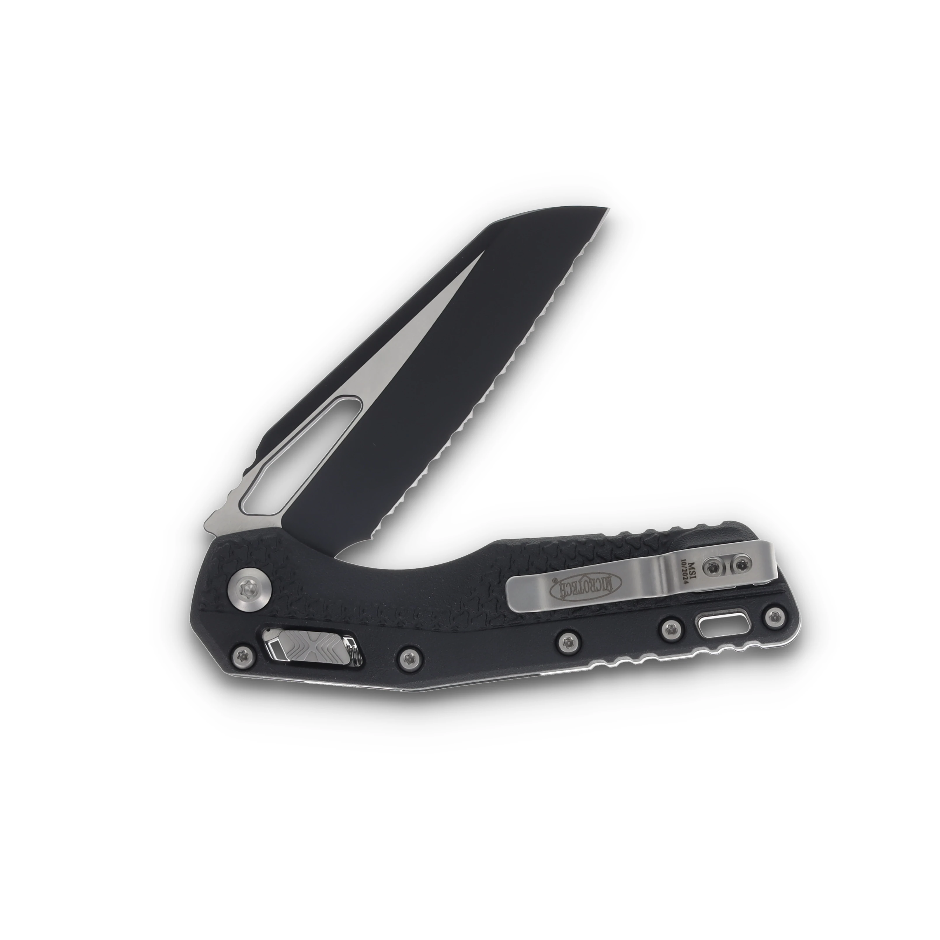 Microtech MSI Black Tri Grip Polymer Ram-Lok Knife 3.88in Serrated Blade MT210T3PMBK View 4