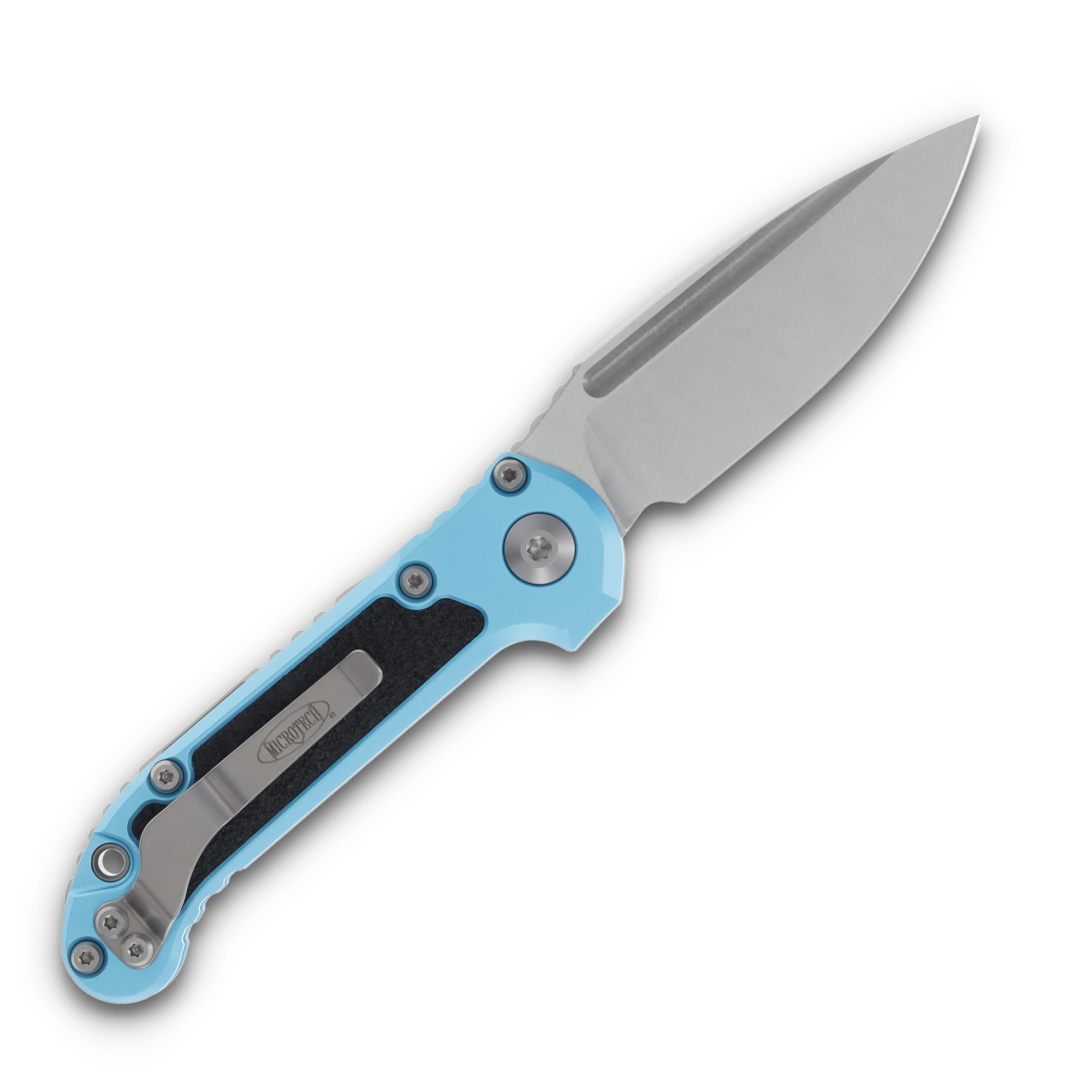 Microtech LUDT Gen III Automatic Knife Stonewash Drop Point/Turquoise AUMT113510TQ View 2