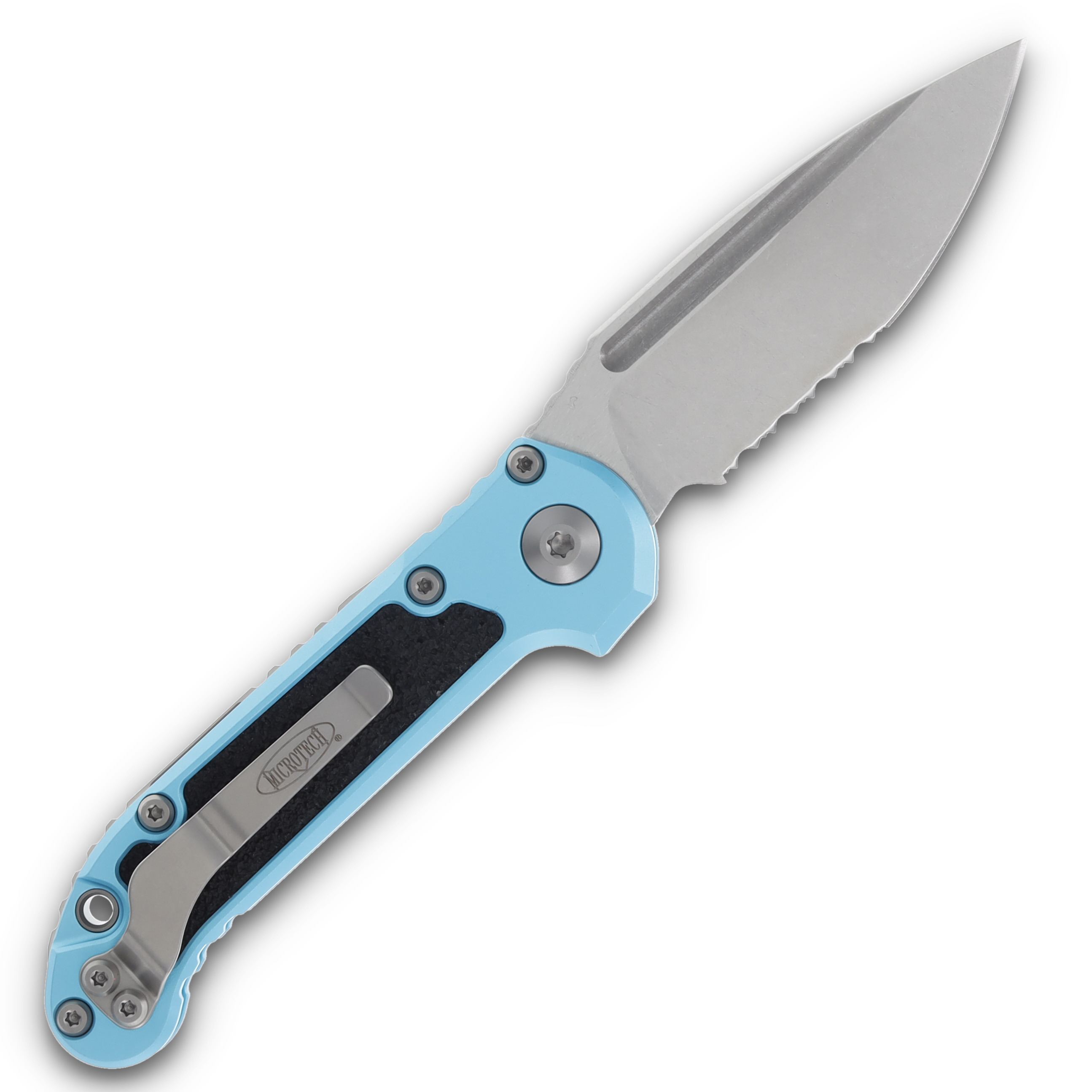 Microtech LUDT Gen III Automatic Knife P/S Stonewash/Turquoise AUMT113511TQ View 2