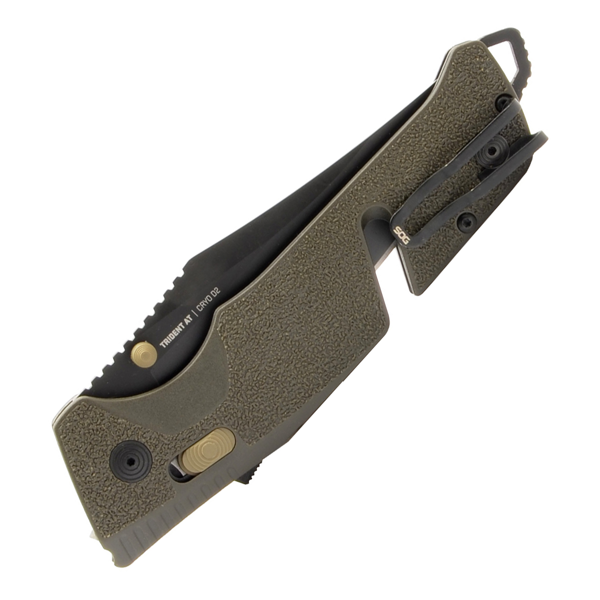 Sog Trident AT Folder OD Green Titanium 3.75” S/W Clip Point Part Serr SOG-11-12-11-41 View 2