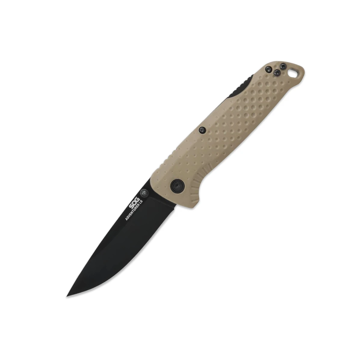 Sog Adventurer L/B Folding Knife FDE & Black 3” Black TiNi Drop Point SOG-13-11-05-43 View 1