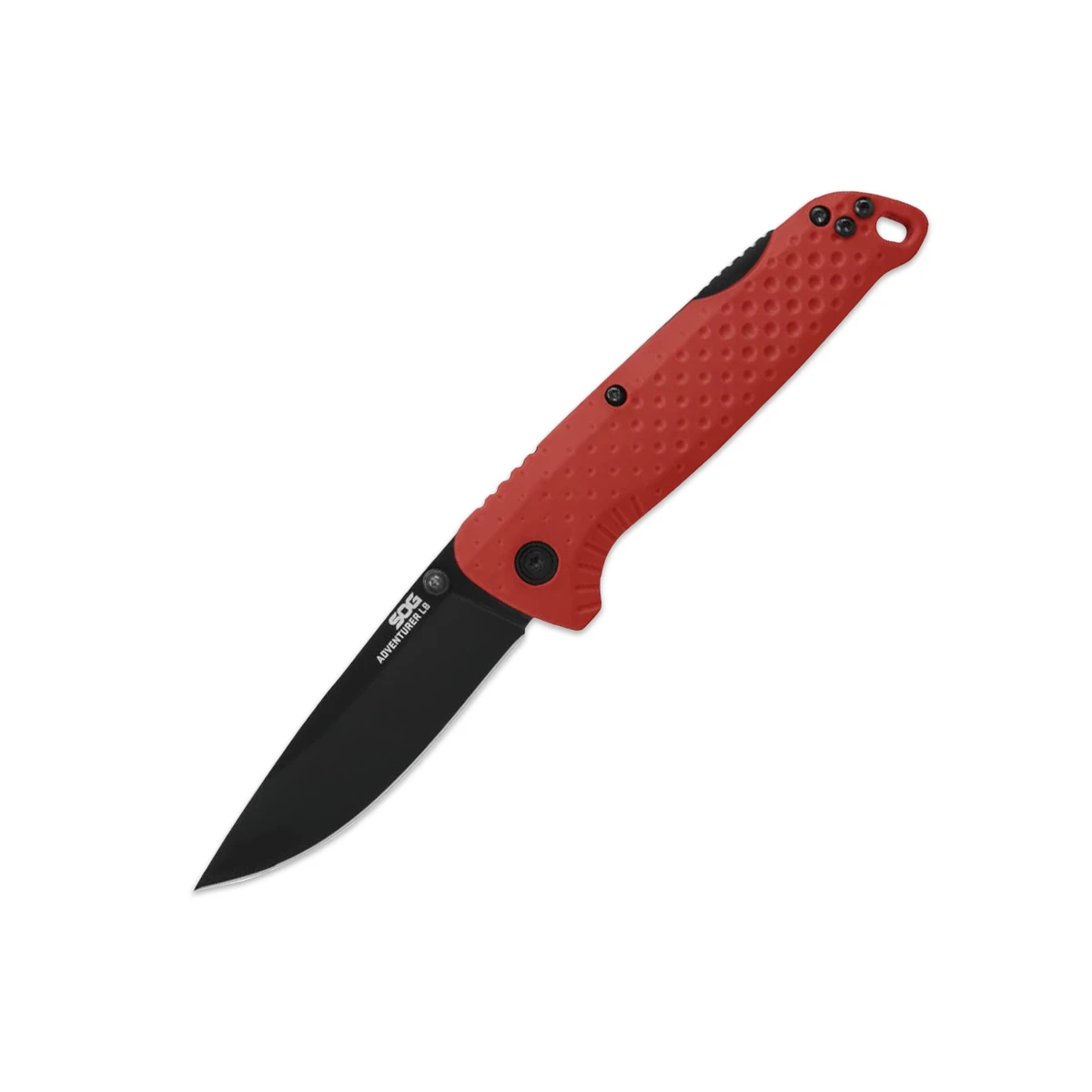 Sog Adventurer L/B Folding Knife Red & Black 3” Black TiNi Drop Point SOG-13-11-07-43 View 1
