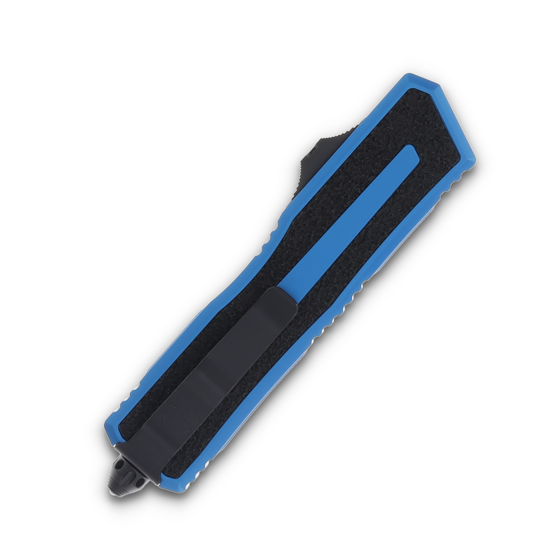 Microtech Scarab II Gen III OTF Blue Auto Knife 3.9in Black DE Dagger Blade AUMT12801BL View 3