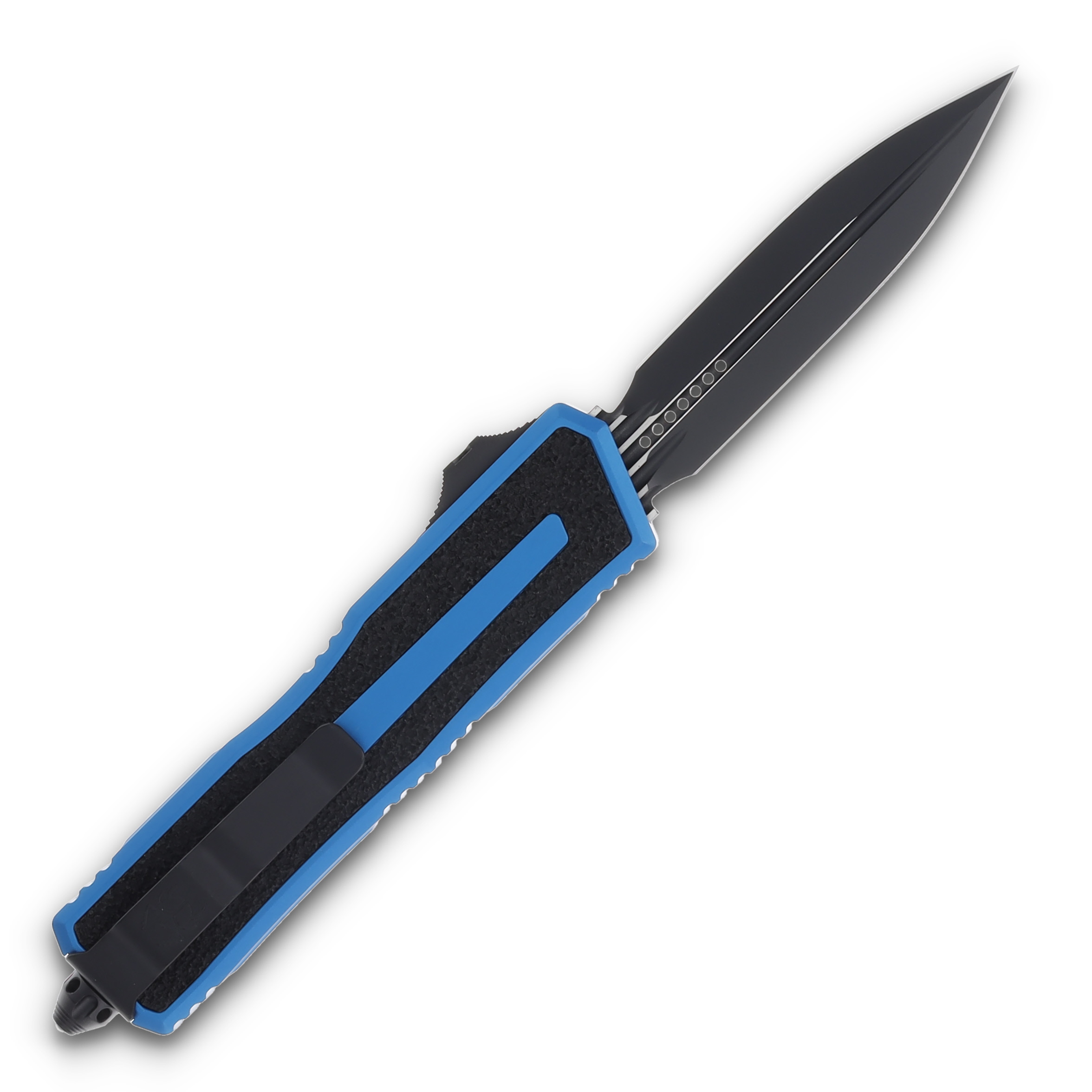 Microtech Scarab II Gen III OTF Blue Auto Knife 3.9in Black DE Dagger Blade AUMT12801BL View 2