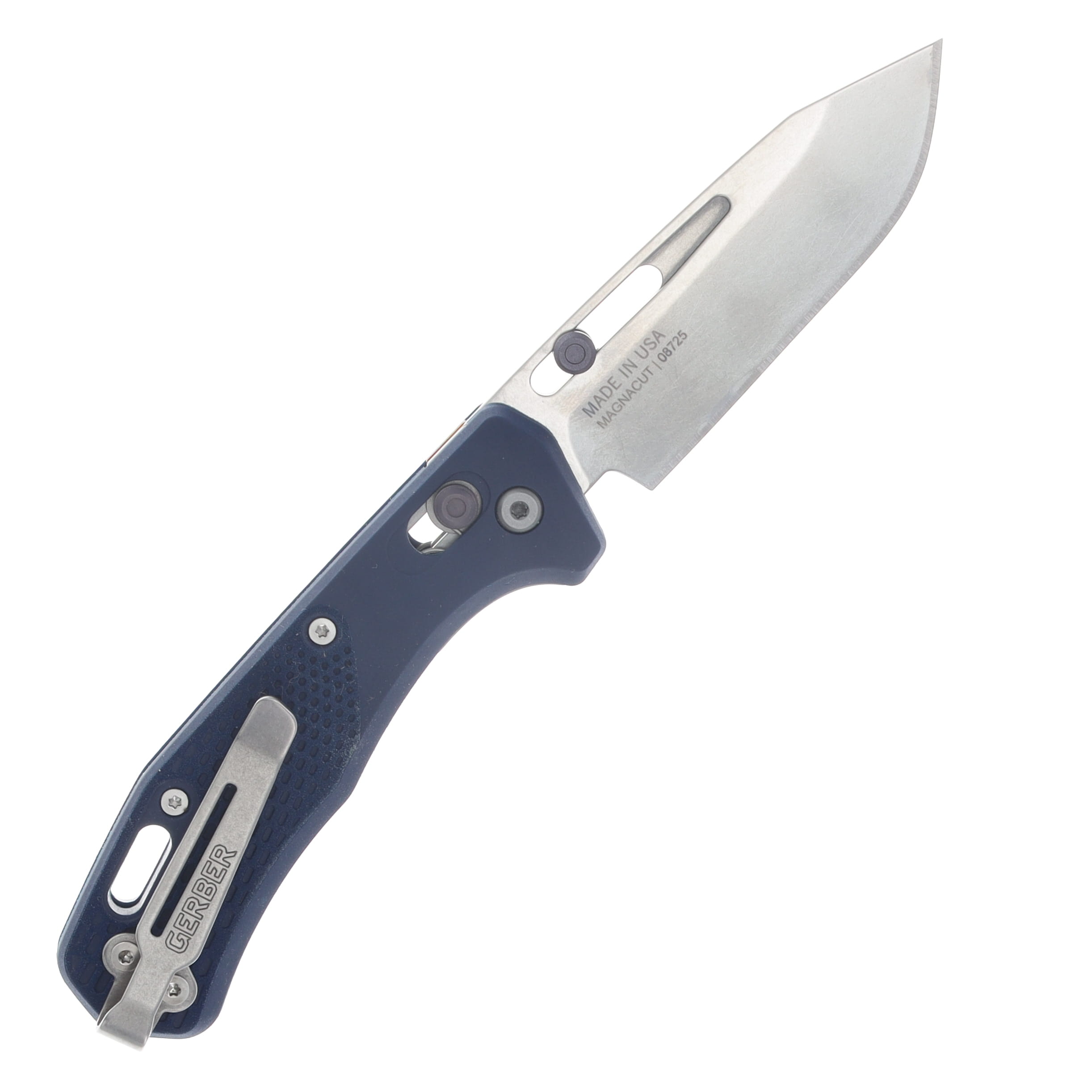 Gerber Assert Folding Knife Blue 2.98 Inch Plain Stonewash Clip Point G1075373 View 2