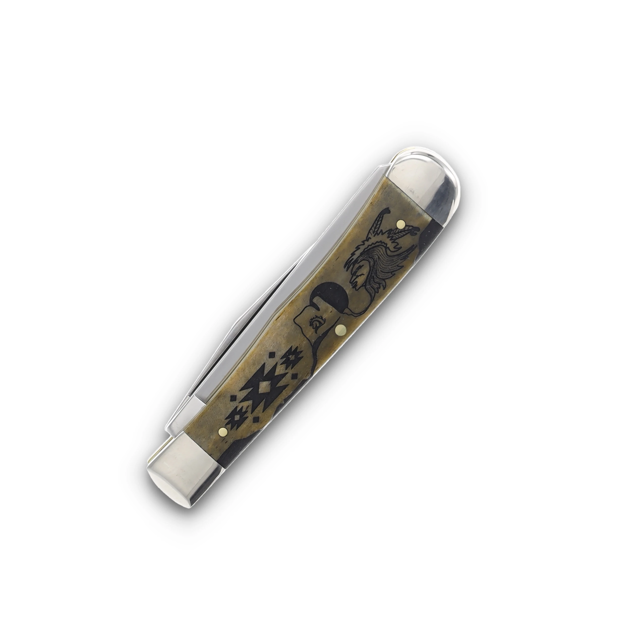 Case D. Yellowhorse Early Morning Singer Trapper 3.25in Olive Green Smooth Bone CA10240EMS View 4