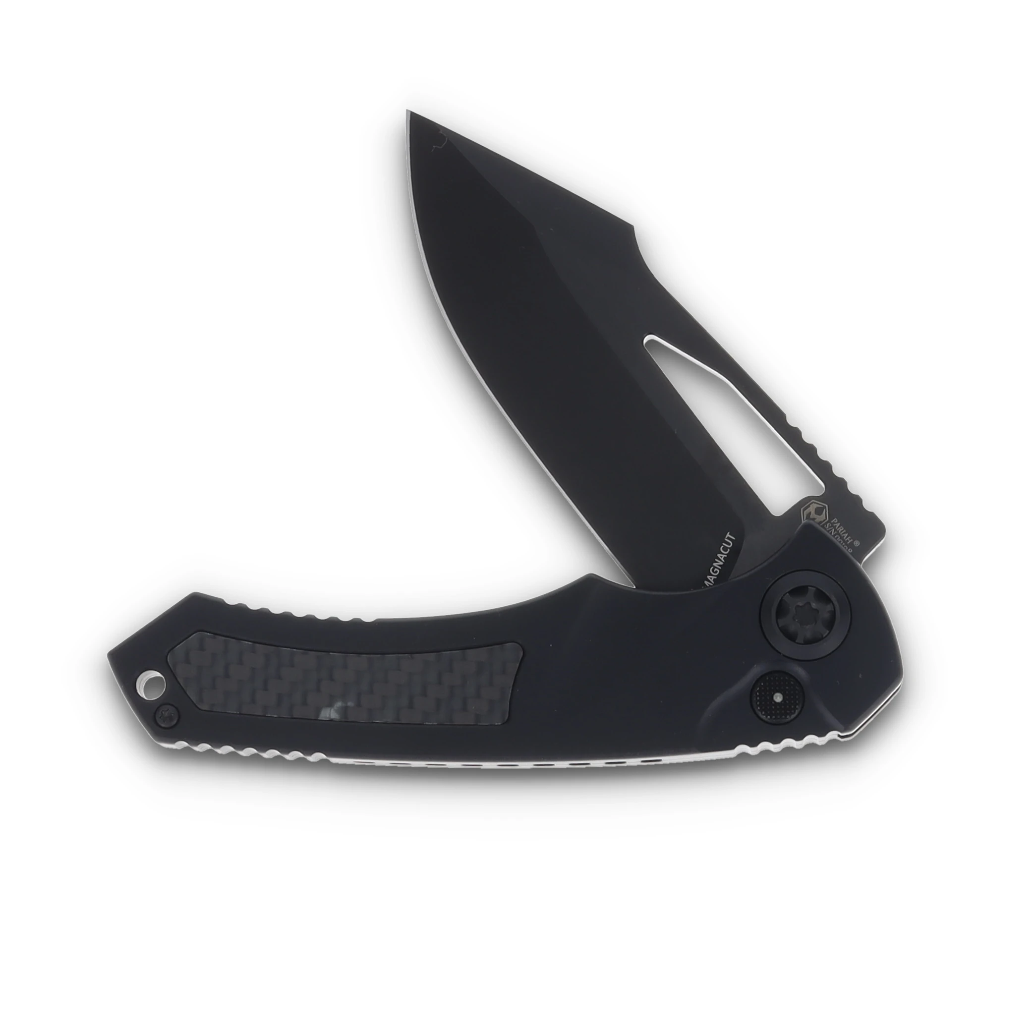 Heretic Pariah Manual Folding Knife DLC Standard/Tactical Glow Carbon Fiber with Tritium DLC Button H046-6A-GLO/CF View 4