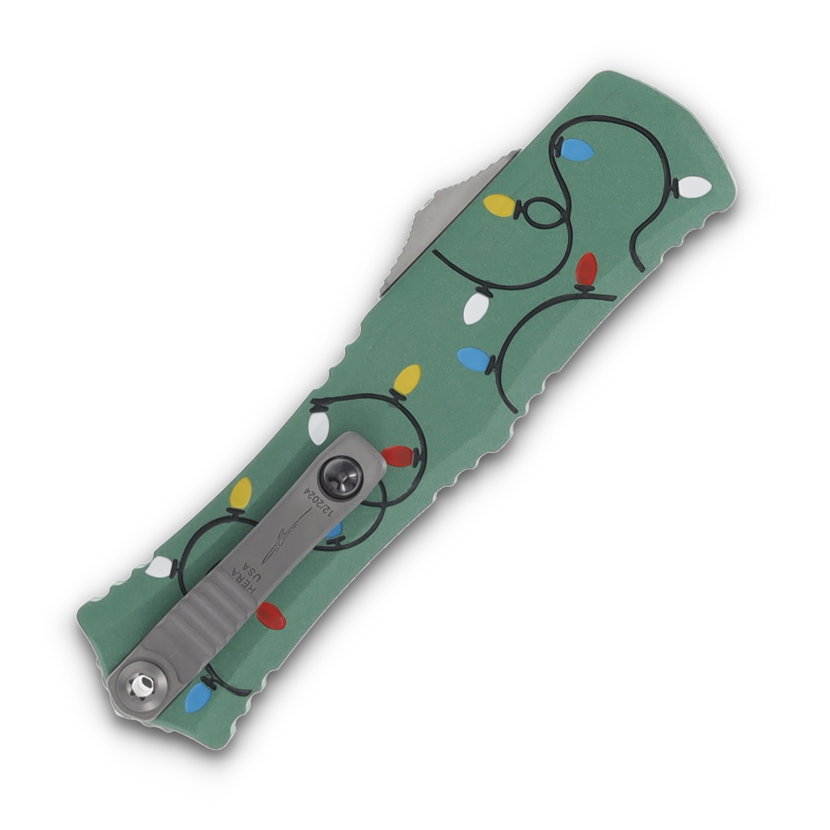 Microtech Mini Hera II OTF Automatic Christmas 2024 Special Edition Green AUMT1702M10GRCMAS View 4