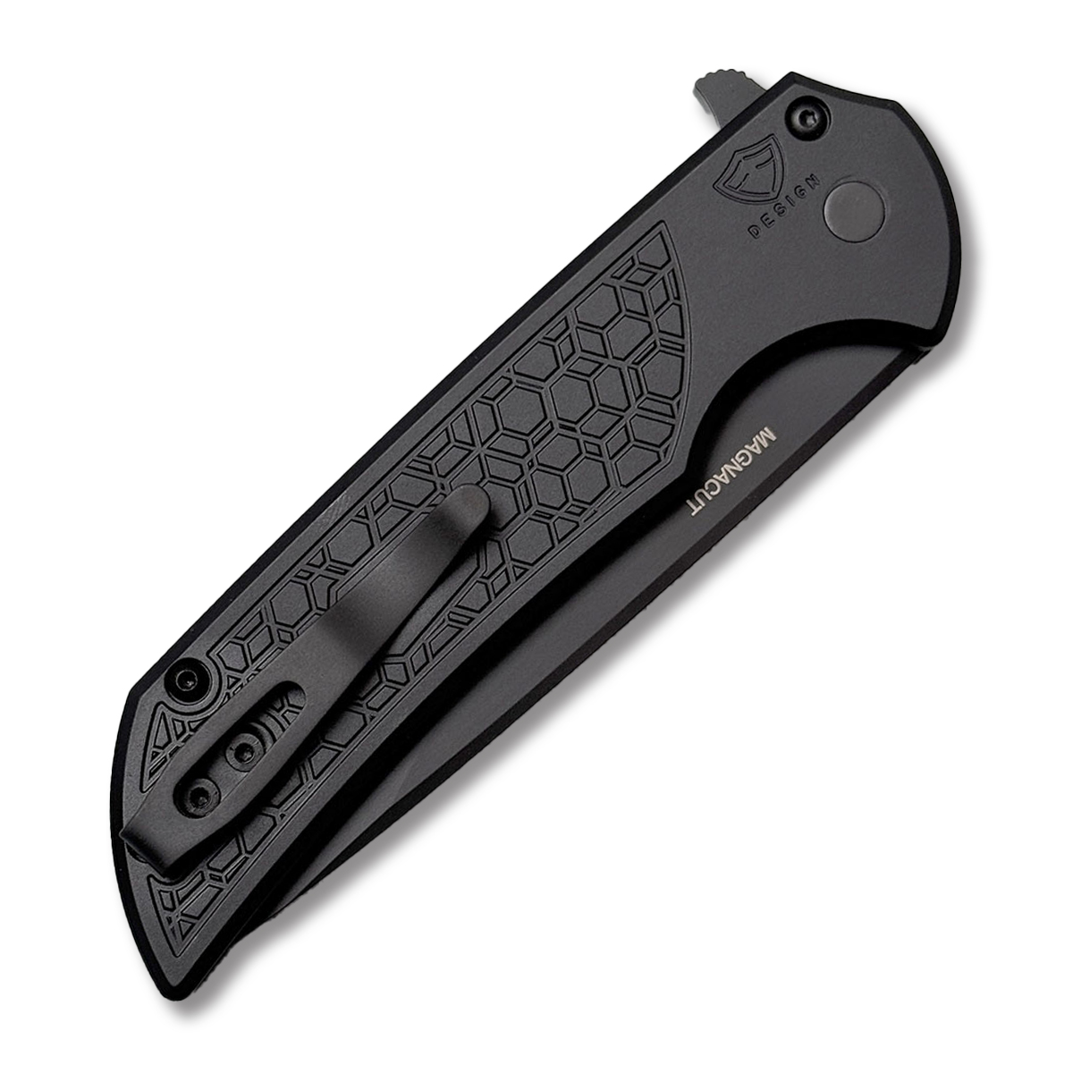 Pro Tech Mordax Gridlock Button Lock Flipper Textured Black Handle DLC Black Magnacut Blade Plain Edge MX106-GRIDLOCK View 2
