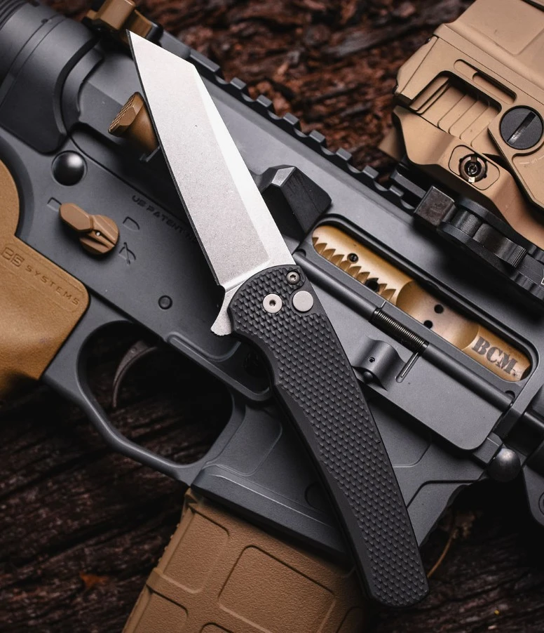 Pro Tech Malibu Button Lock Flipper Textured Black Handle Stonewash Magnacut Reverse Tanto Blade PT5405 View 1