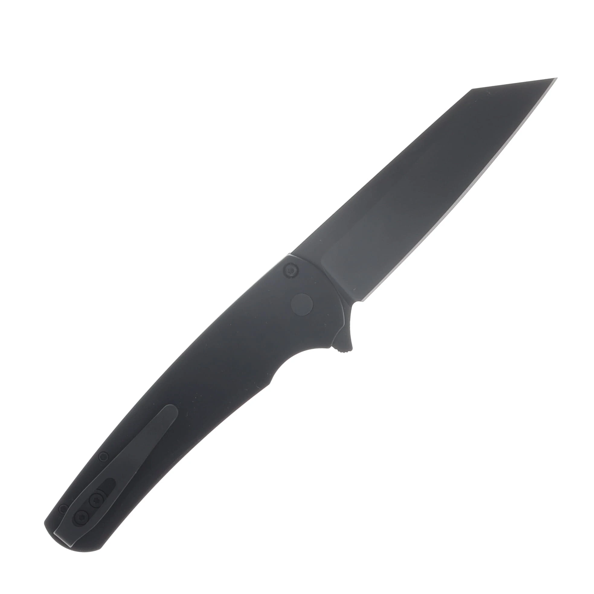 Pro Tech Malibu Button Lock Flipper Black Handle With All Black Hardware DLC Black Magnacut Reverse Tanto Blade PT5403 View 2