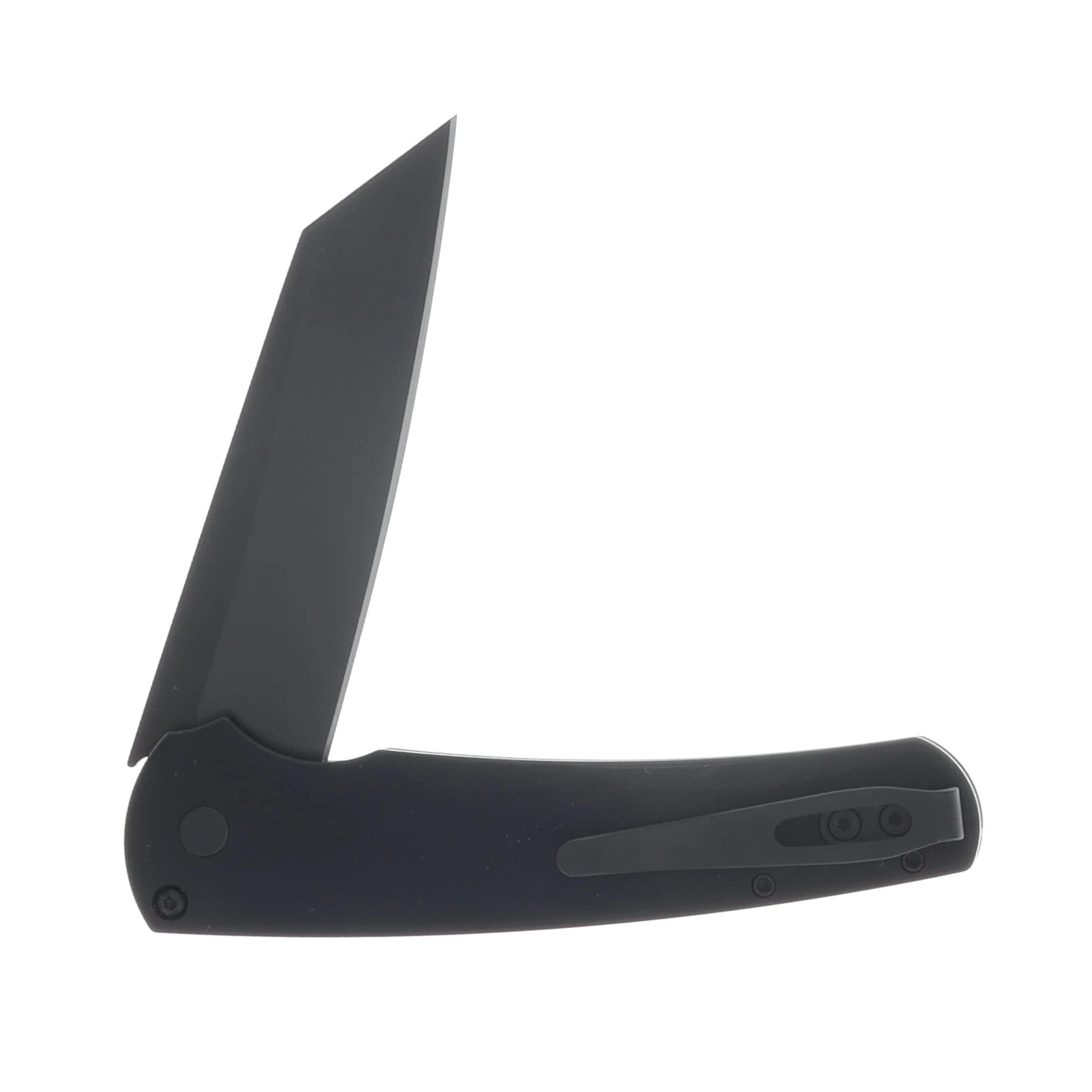 Pro Tech Malibu Button Lock Flipper Black Handle With All Black Hardware DLC Black Magnacut Reverse Tanto Blade PT5403 View 4