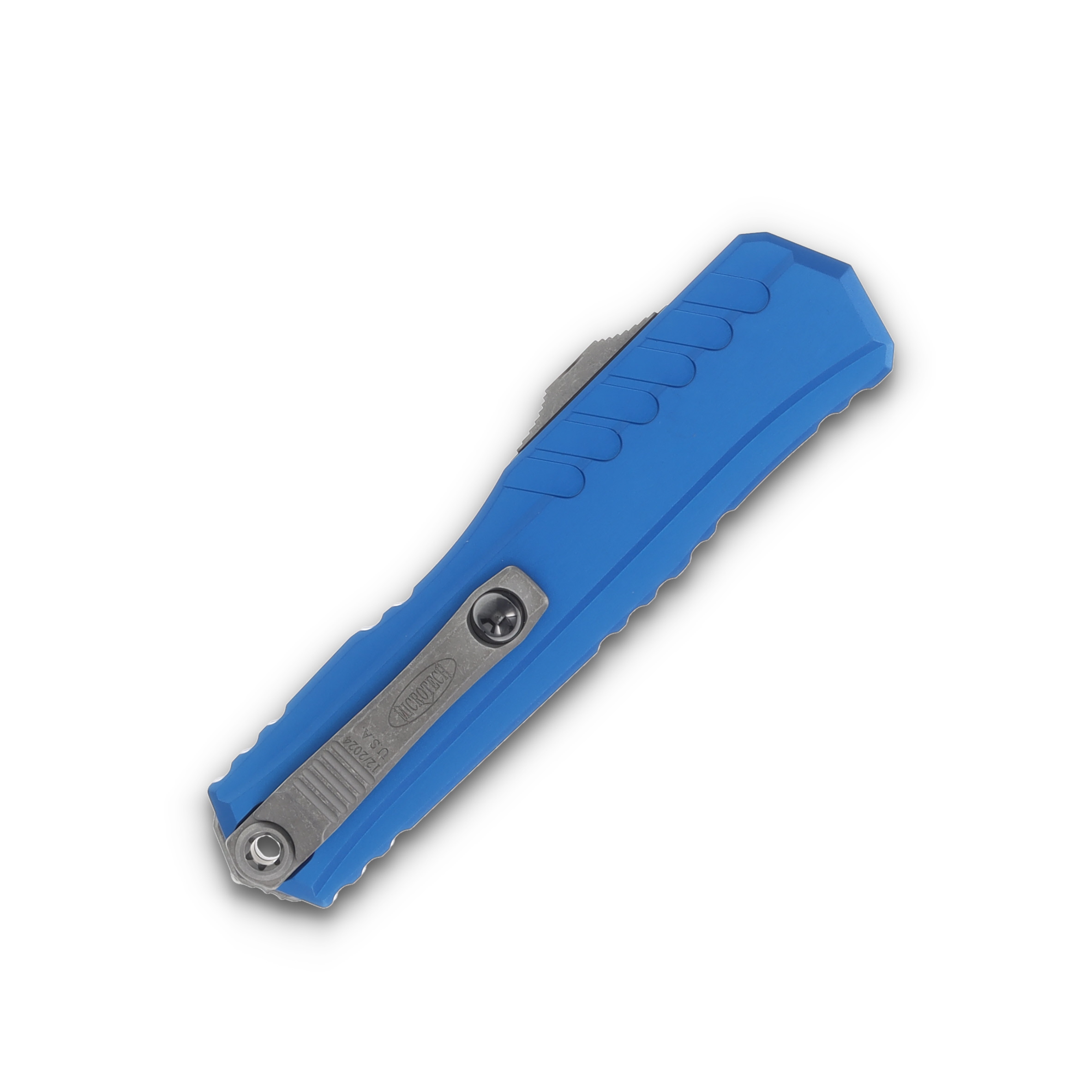 Microtech Cypher II OTF Double Edge Auto Knife Blue 3.5in PS Apocalyptic Blade AUMT124211APBL View 4