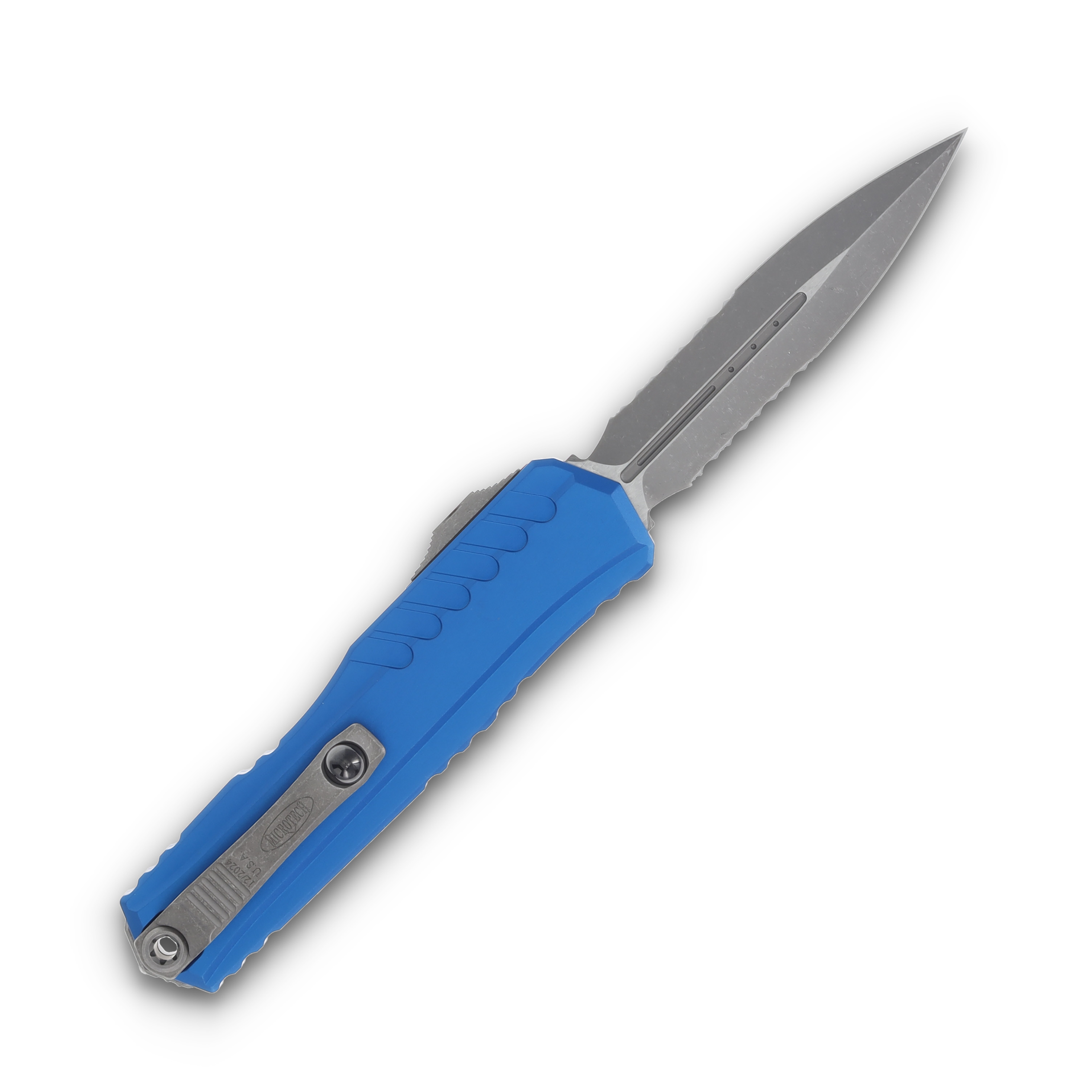 Microtech Cypher II OTF Double Edge Auto Knife Blue 3.5in PS Apocalyptic Blade AUMT124211APBL View 2