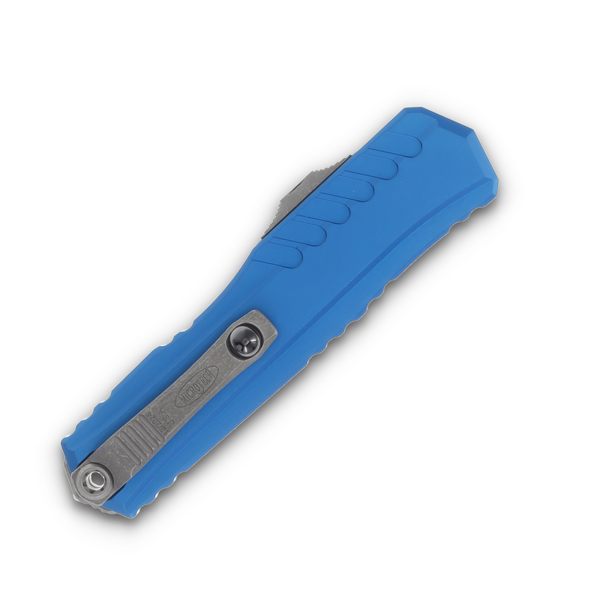 Microtech Cypher D/E Apocalyptic Full Serrated Blue AUMT124212APBL View 4