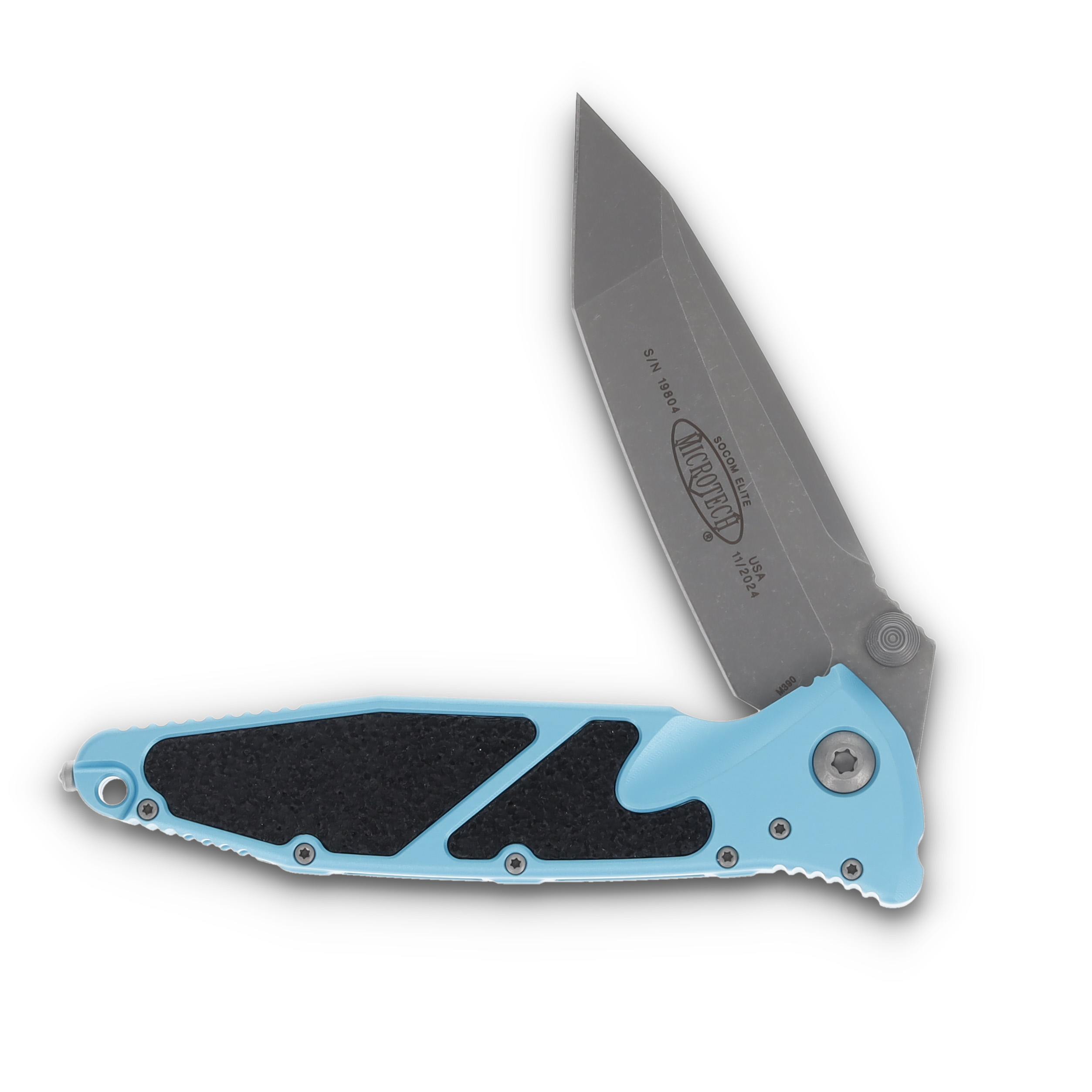 Microtech Socom Elite Folding Knife Turquoise 4.0in Apocalyptic Tanto Plain Edge MT16110APTQ View 3