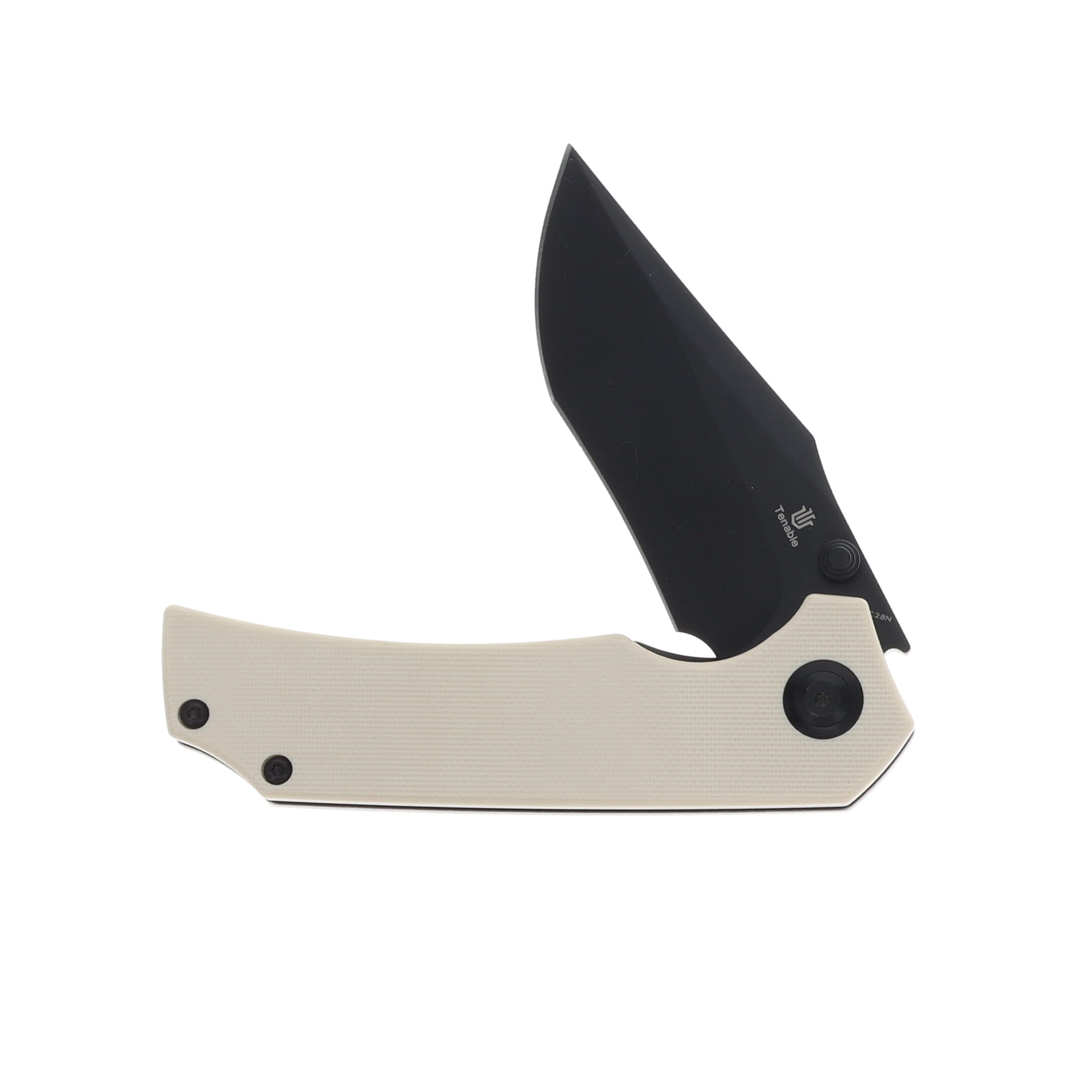 Tenable Knives Fermi Ivory 3.11 Inch Plain Black TiCn Clip Point T1122A1 View 3